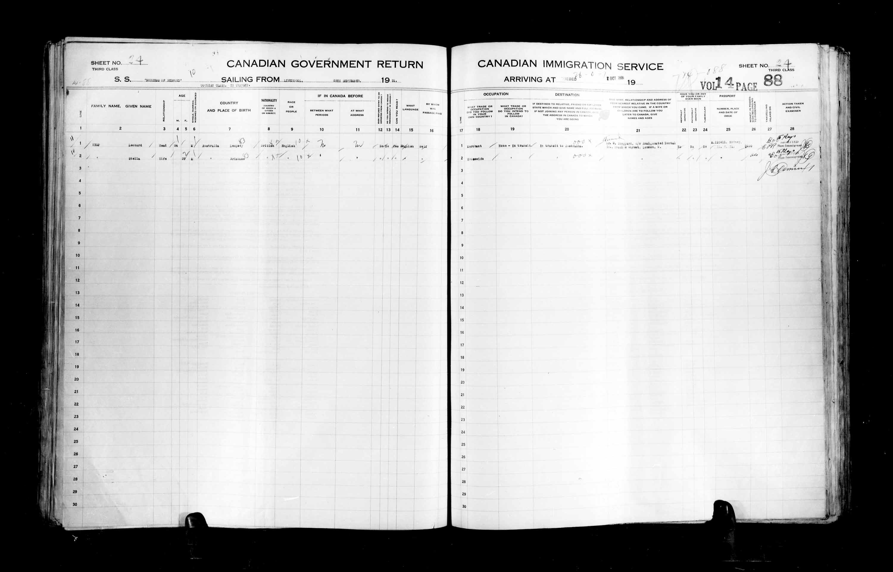 Title: Passenger Lists: Quebec City (1925-1935) - Mikan Number: 134839 - Microform: t-14776