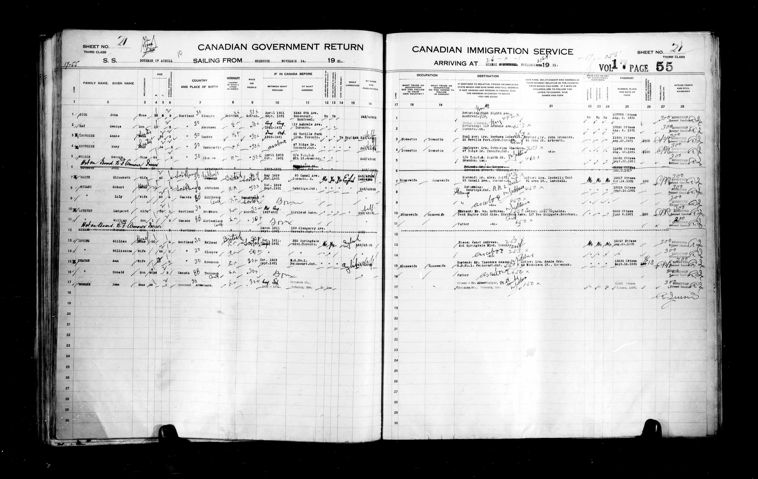 Titre : Listes de passagers : Ville de Qubec (1925-1935) - N d'enregistrement Mikan : 178851 - Microforme : t-14776