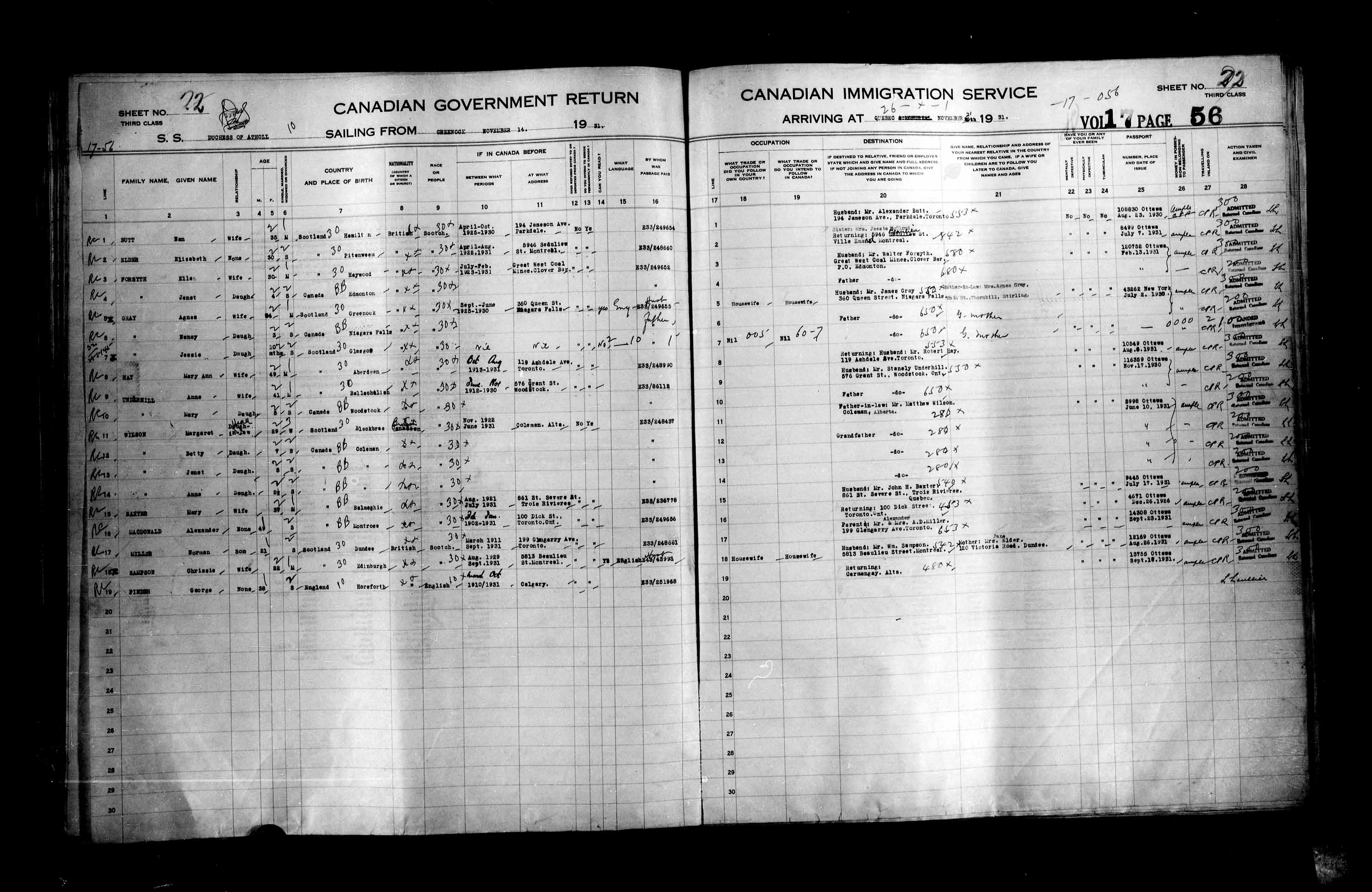 Titre : Listes de passagers : Ville de Québec (1925-1935) - N° d'enregistrement Mikan : 178851 - Microforme : t-14777