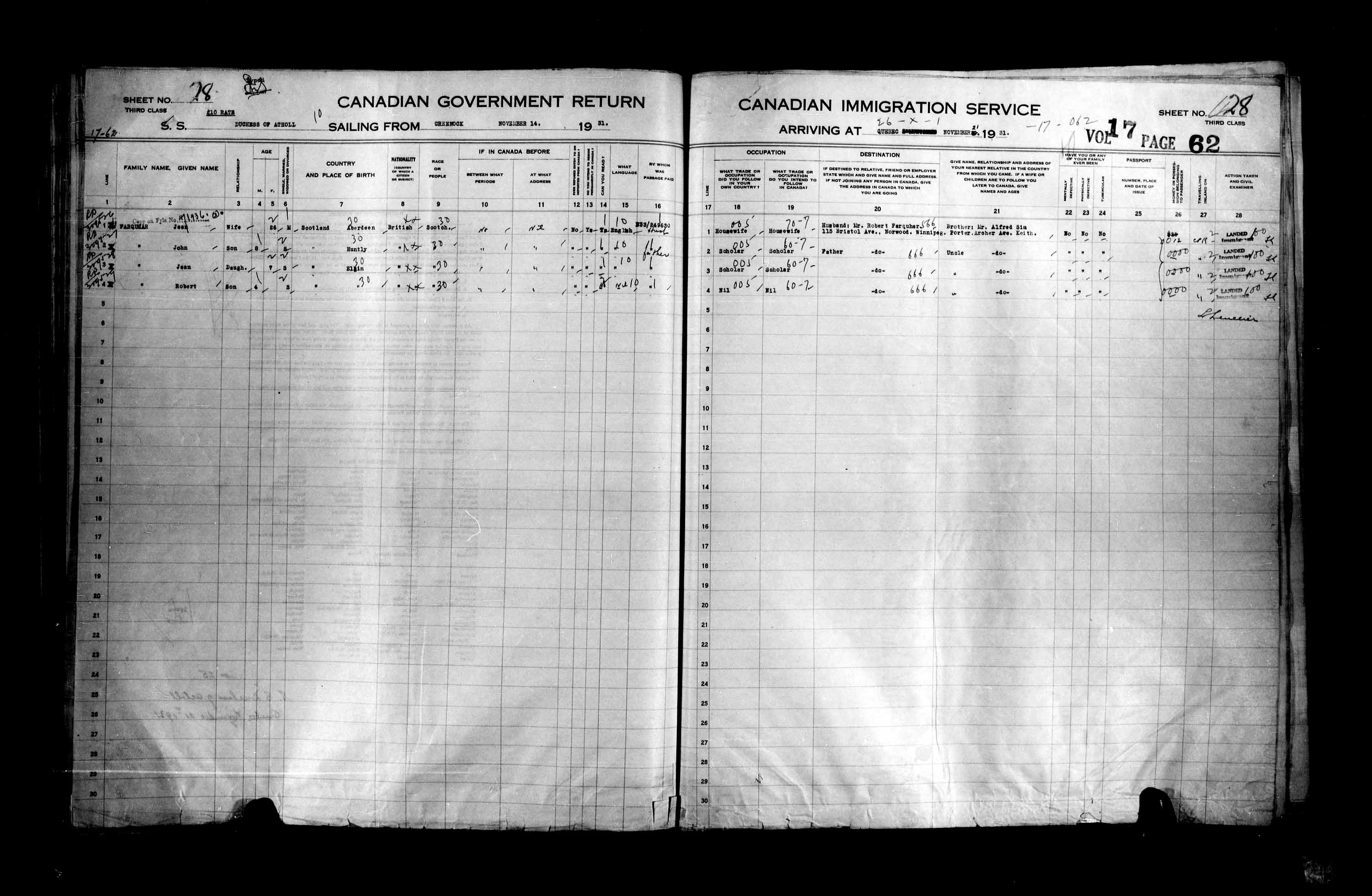 Title: Passenger Lists: Quebec City (1925-1935) - Mikan Number: 134839 - Microform: t-14777