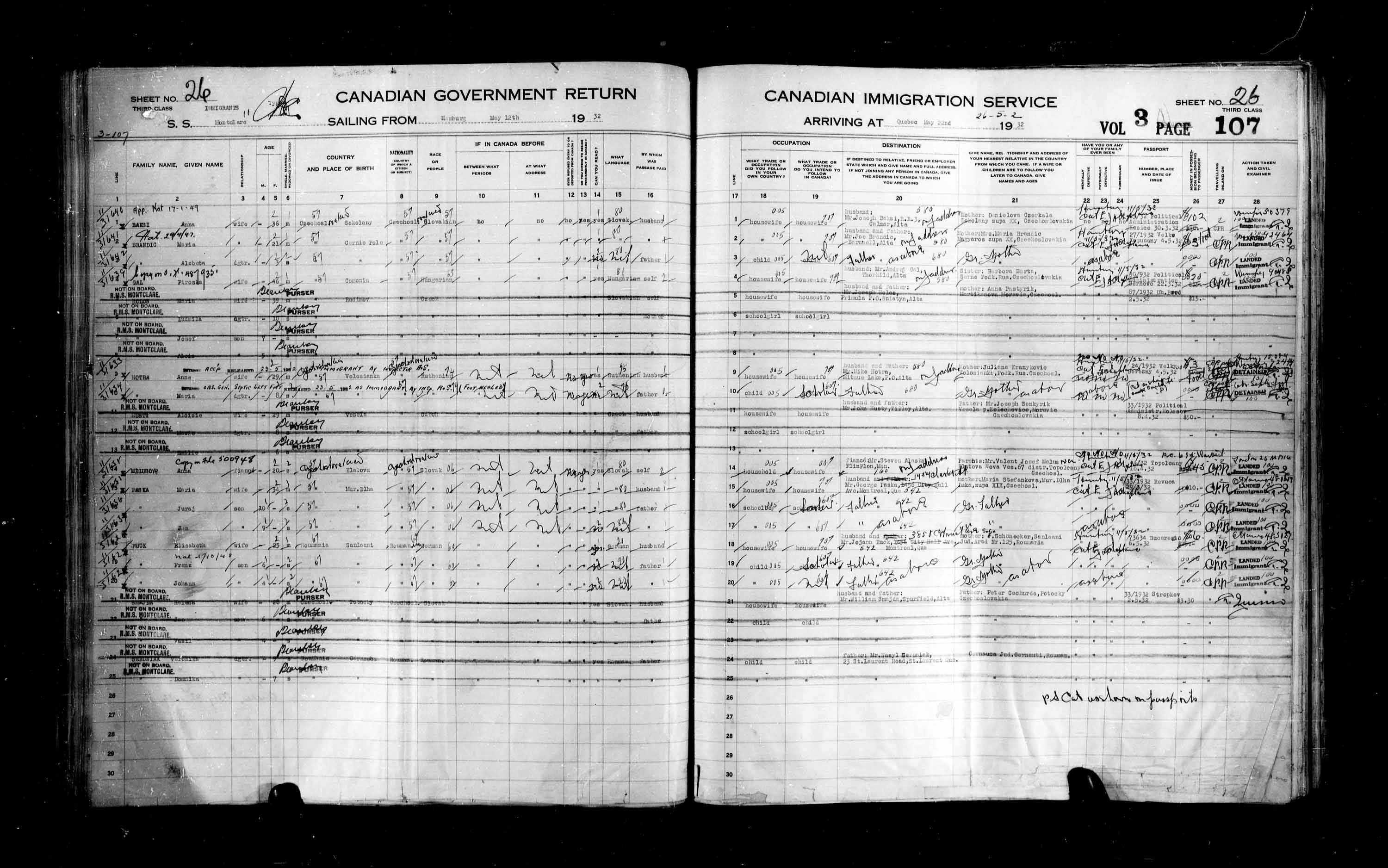 Title: Passenger Lists: Quebec City (1925-1935) - Mikan Number: 134839 - Microform: t-14777