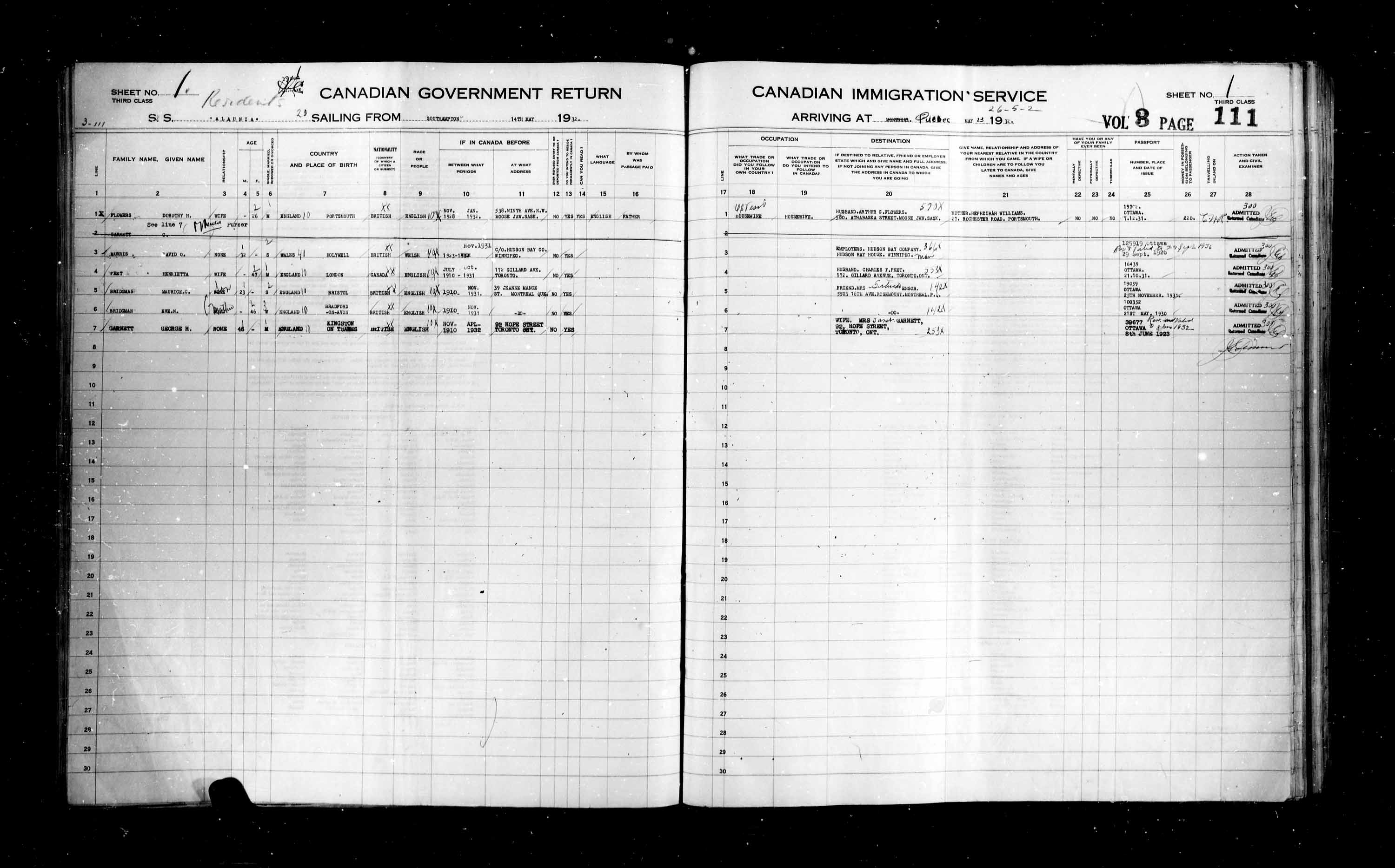 Titre : Listes de passagers : Ville de Qubec (1925-1935) - N d'enregistrement Mikan : 178851 - Microforme : t-14777