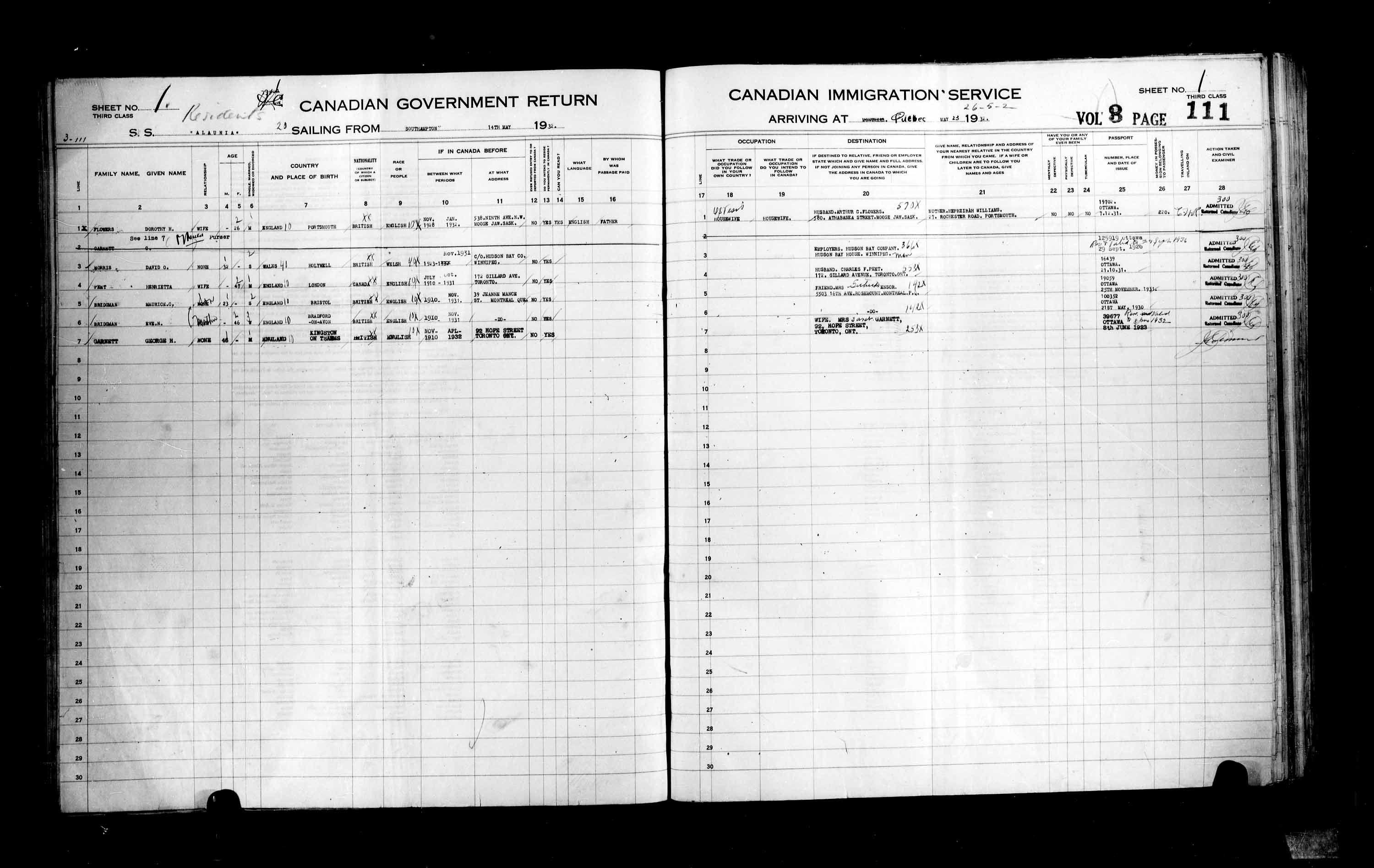 Titre : Listes de passagers : Ville de Québec (1925-1935) - N° d'enregistrement Mikan : 178851 - Microforme : t-14778