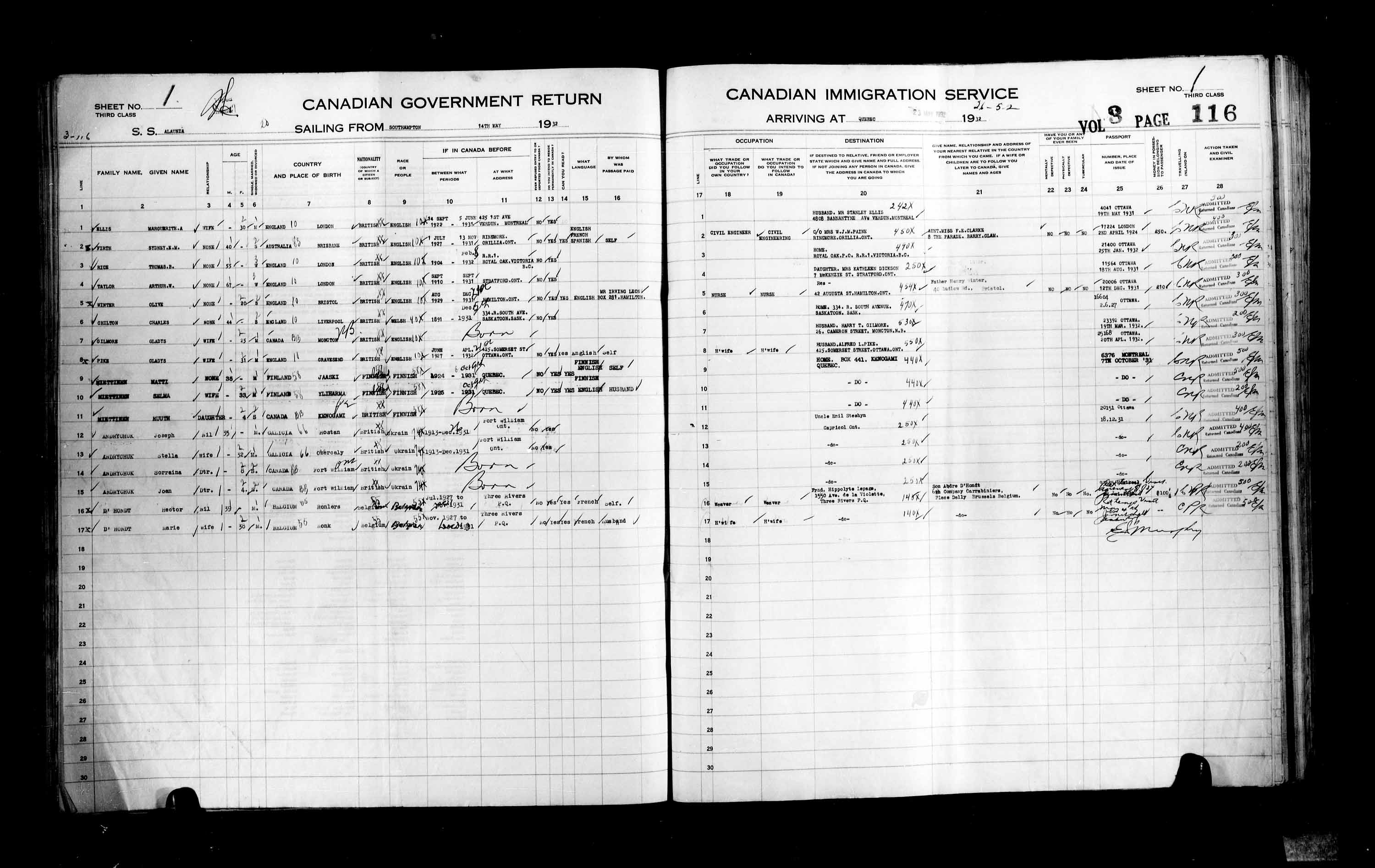 Title: Passenger Lists: Quebec City (1925-1935) - Mikan Number: 134839 - Microform: t-14778