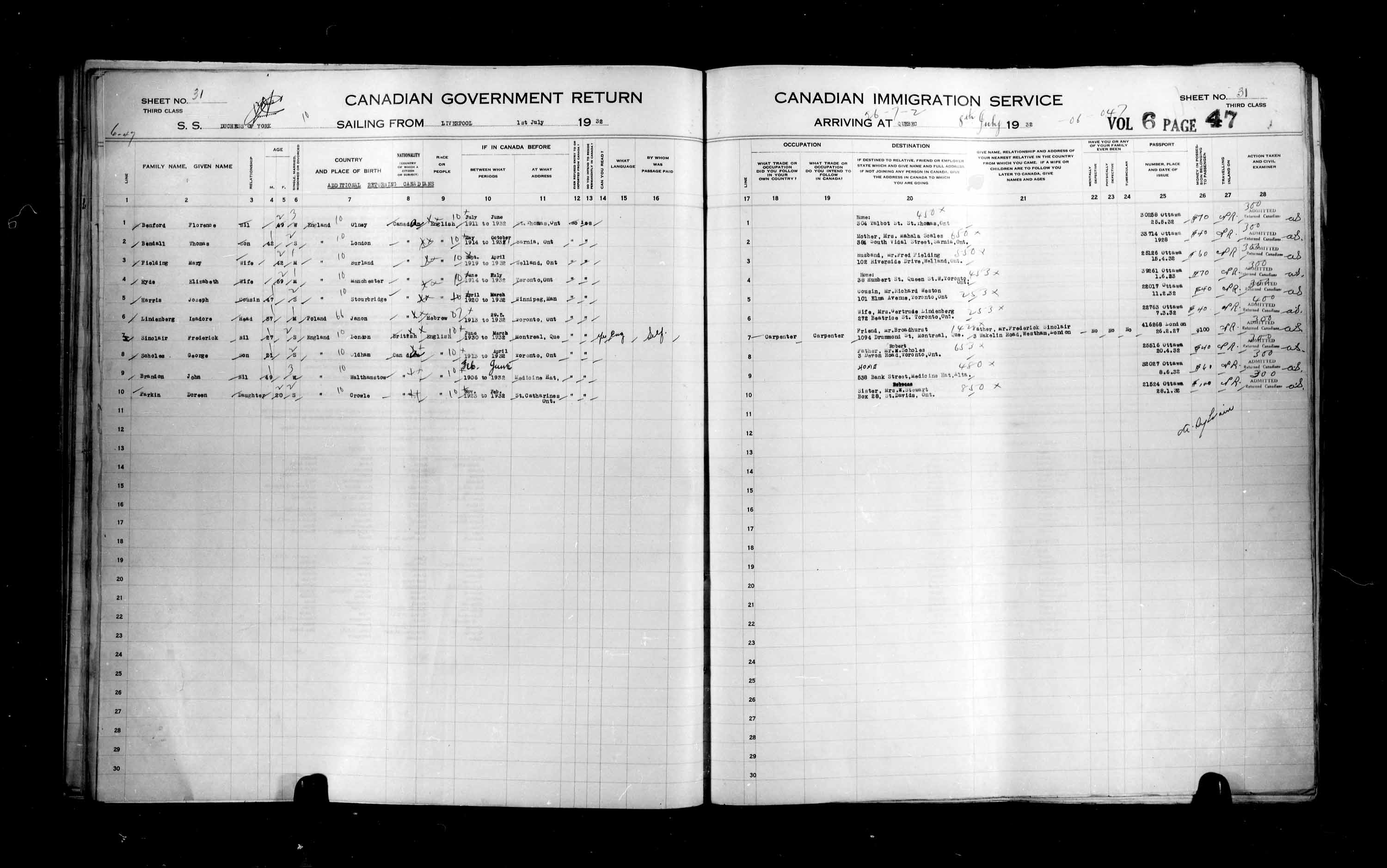 Titre : Listes de passagers : Ville de Qubec (1925-1935) - N d'enregistrement Mikan : 178851 - Microforme : t-14779
