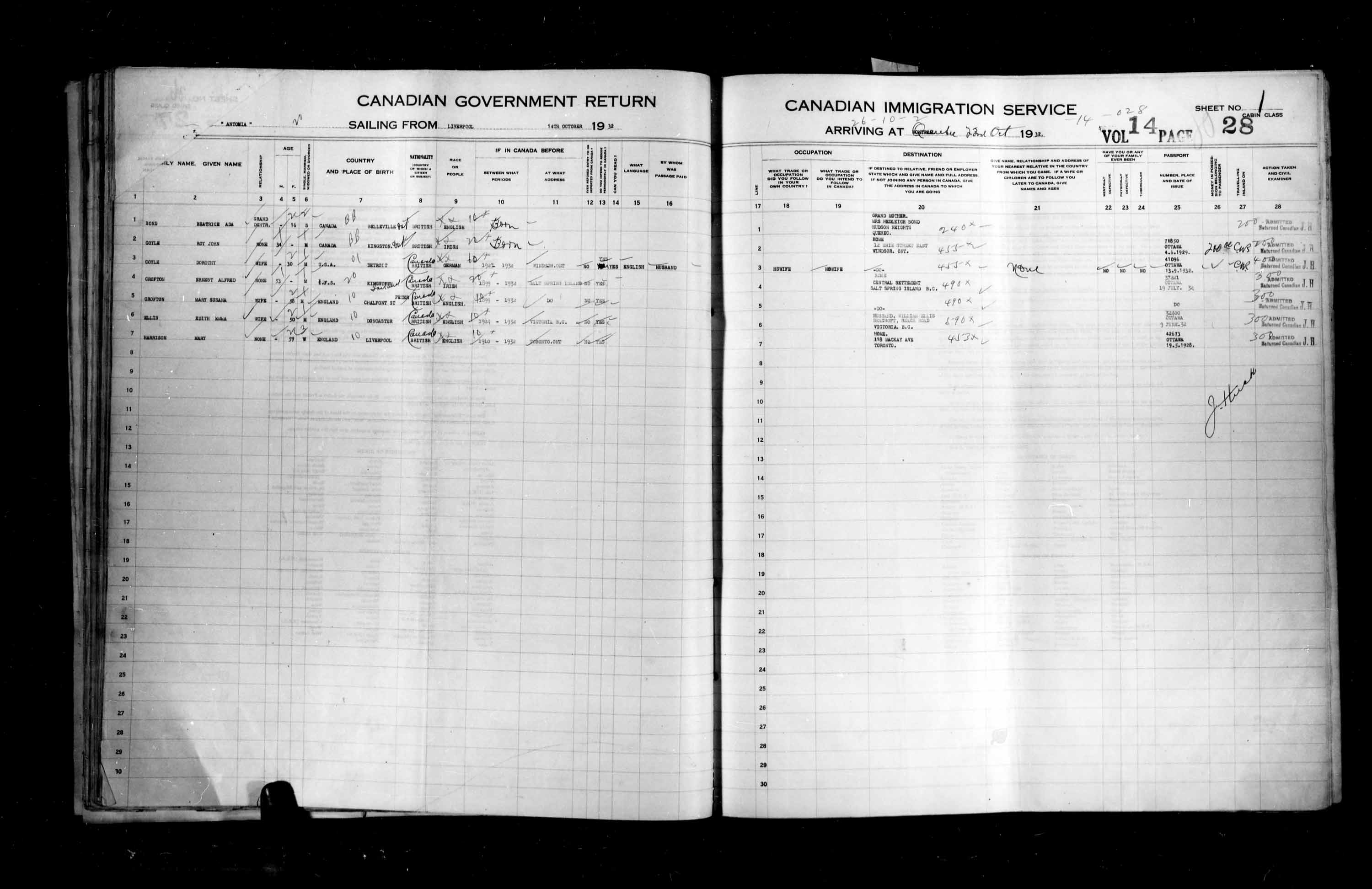 Title: Passenger Lists: Quebec City (1925-1935) - Mikan Number: 134839 - Microform: t-14781