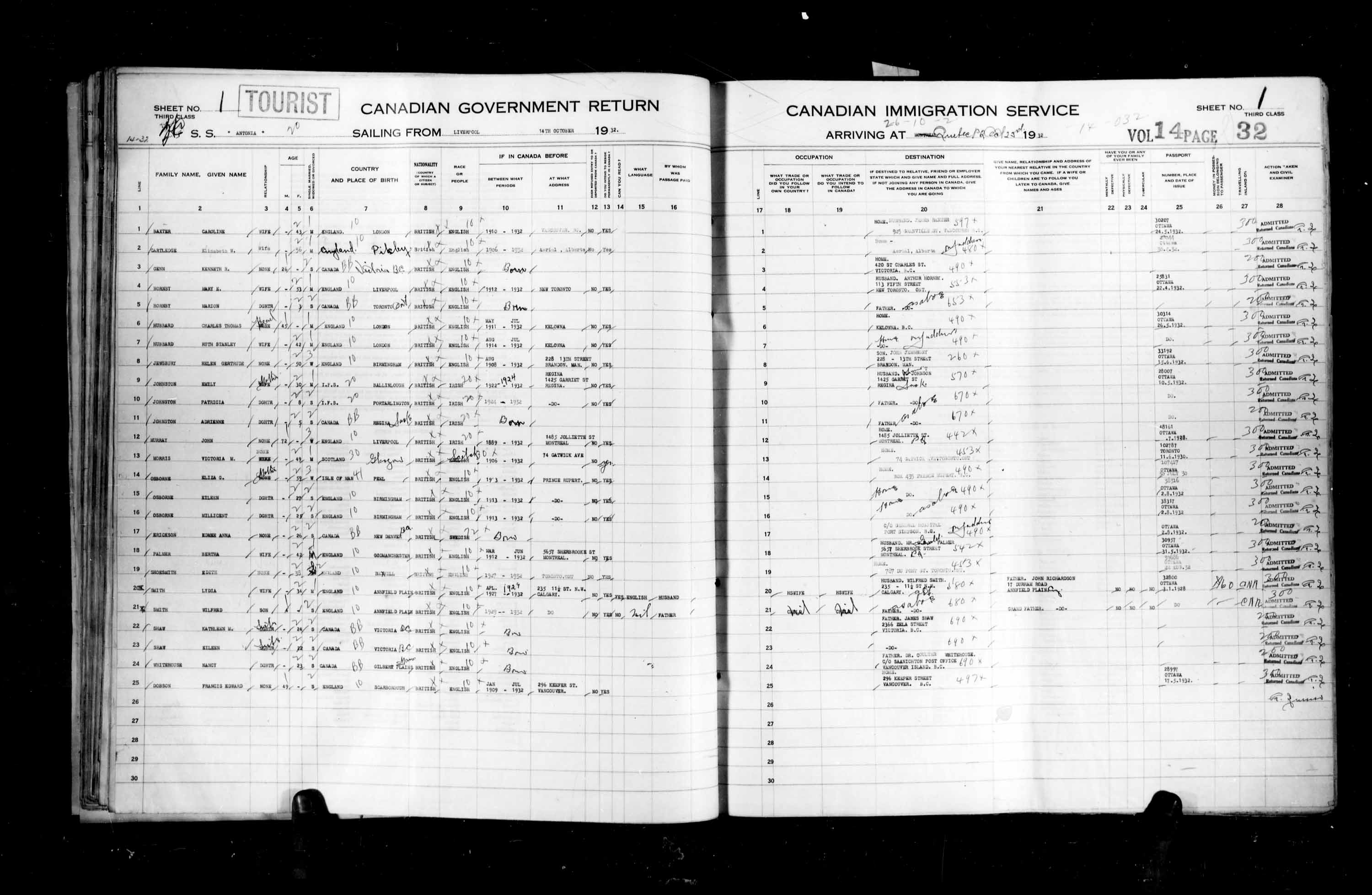 Title: Passenger Lists: Quebec City (1925-1935) - Mikan Number: 134839 - Microform: t-14781