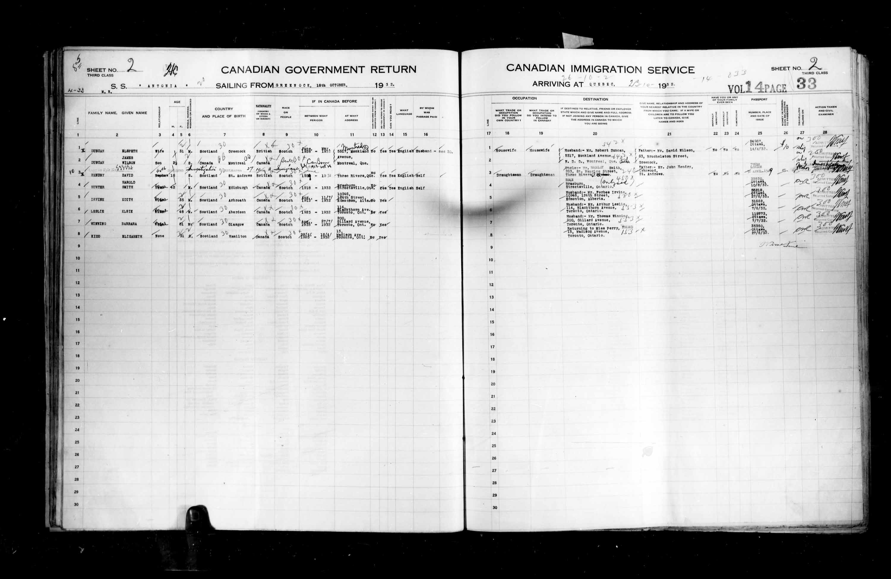 Titre : Listes de passagers : Ville de Qubec (1925-1935) - N d'enregistrement Mikan : 178851 - Microforme : t-14781
