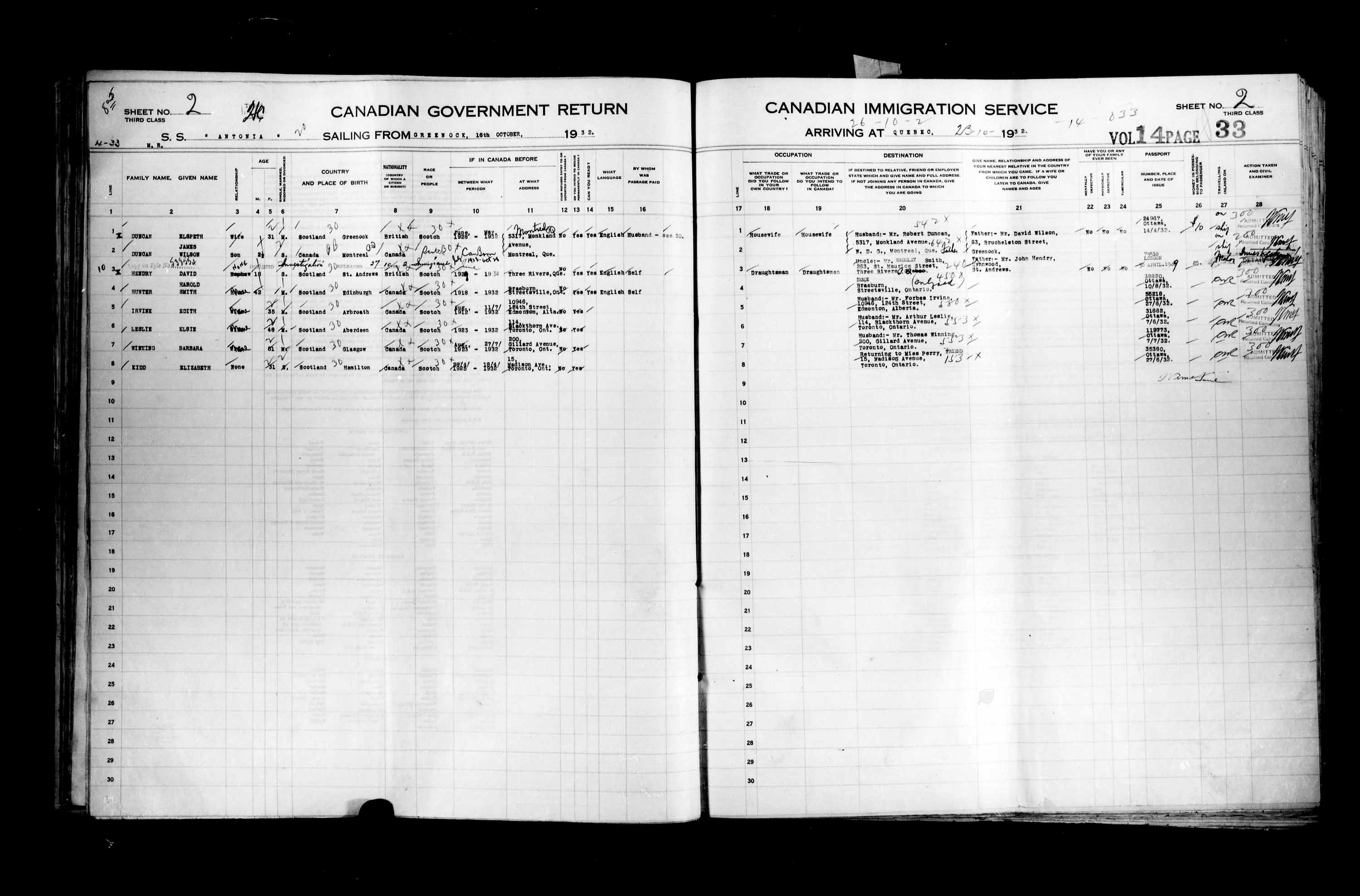 Titre : Listes de passagers : Ville de Québec (1925-1935) - N° d'enregistrement Mikan : 178851 - Microforme : t-14782