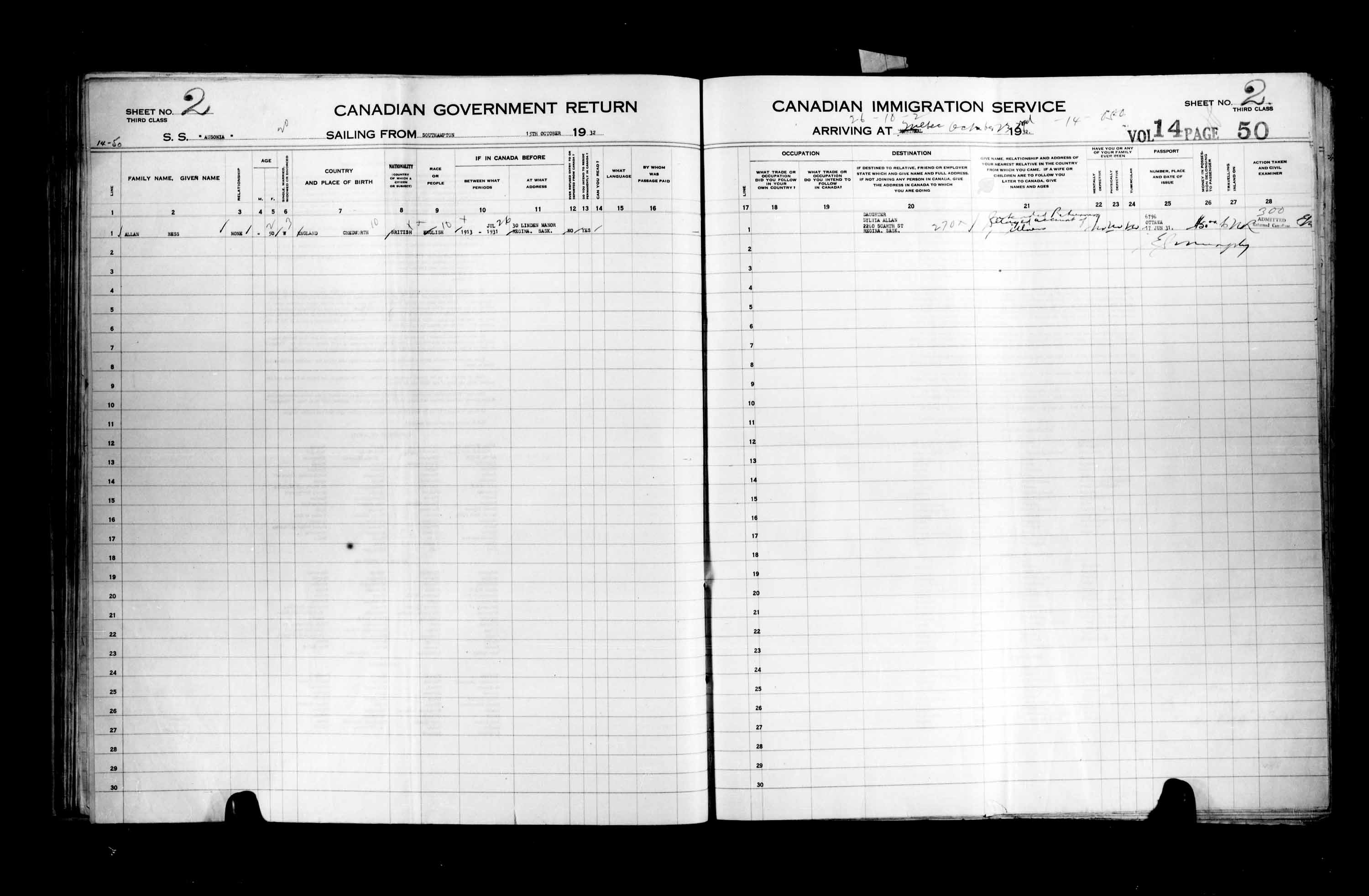 Title: Passenger Lists: Quebec City (1925-1935) - Mikan Number: 134839 - Microform: t-14782