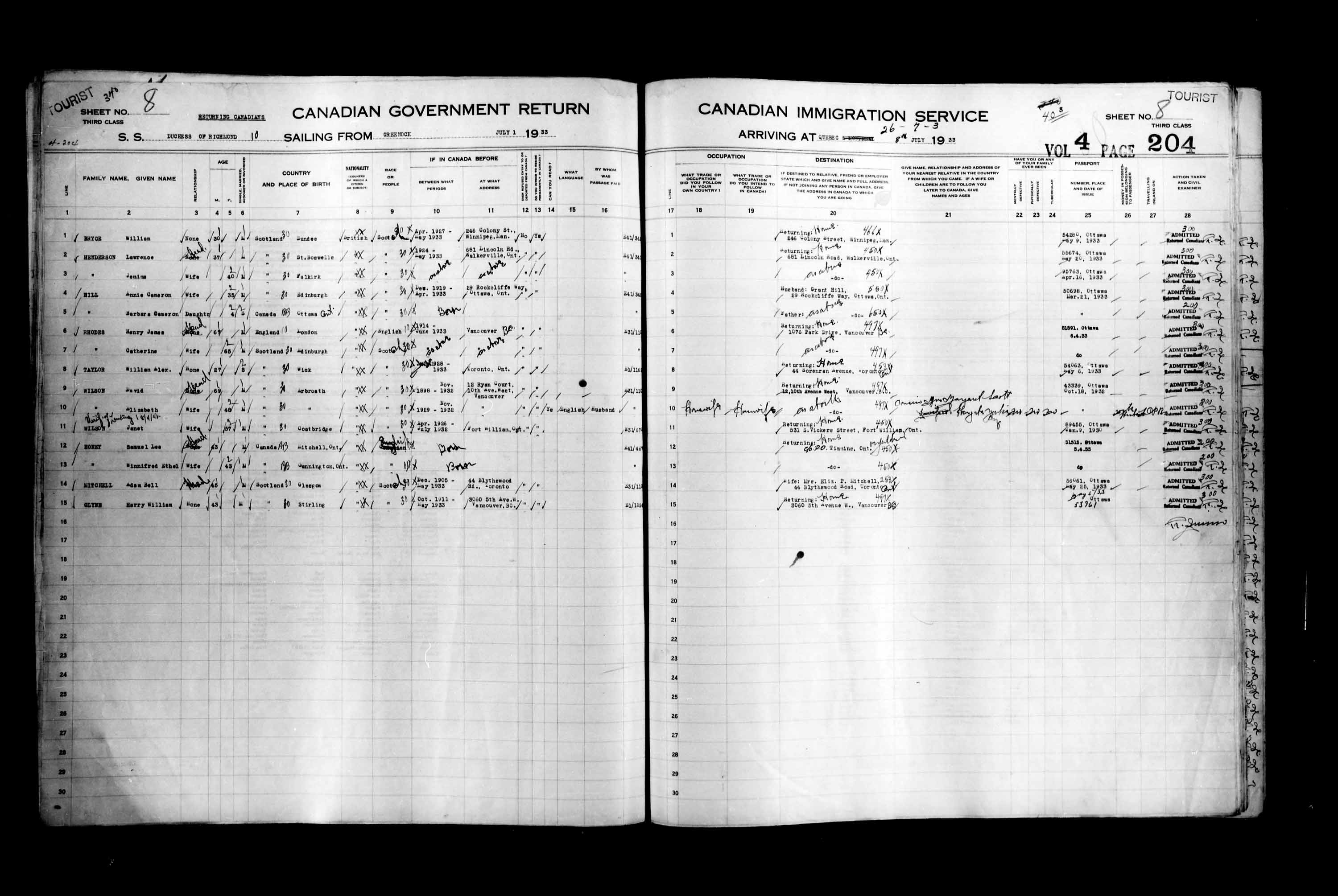 Titre : Listes de passagers : Ville de Québec (1925-1935) - N° d'enregistrement Mikan : 178851 - Microforme : t-14783