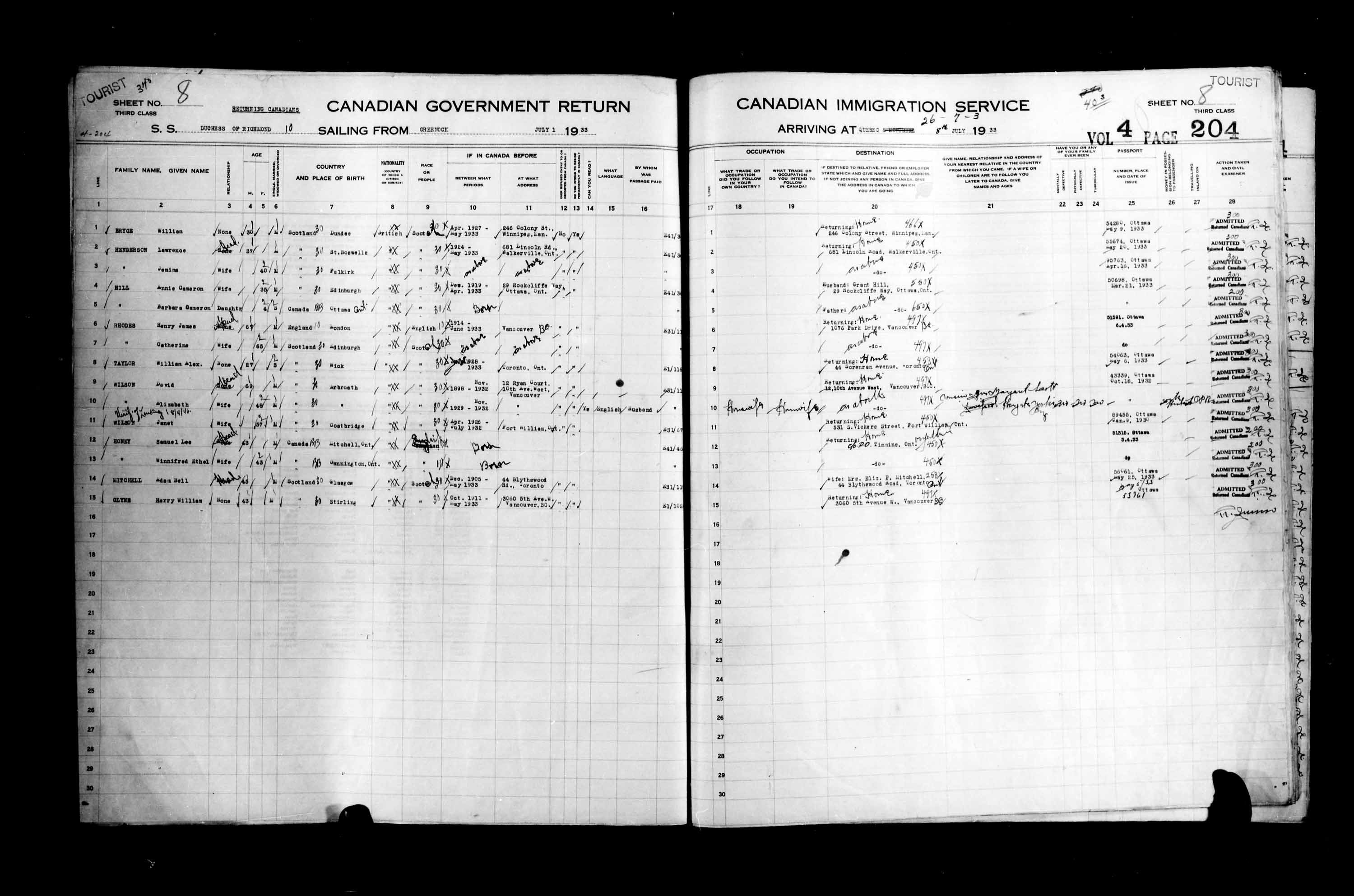 Titre : Listes de passagers : Ville de Québec (1925-1935) - N° d'enregistrement Mikan : 178851 - Microforme : t-14784