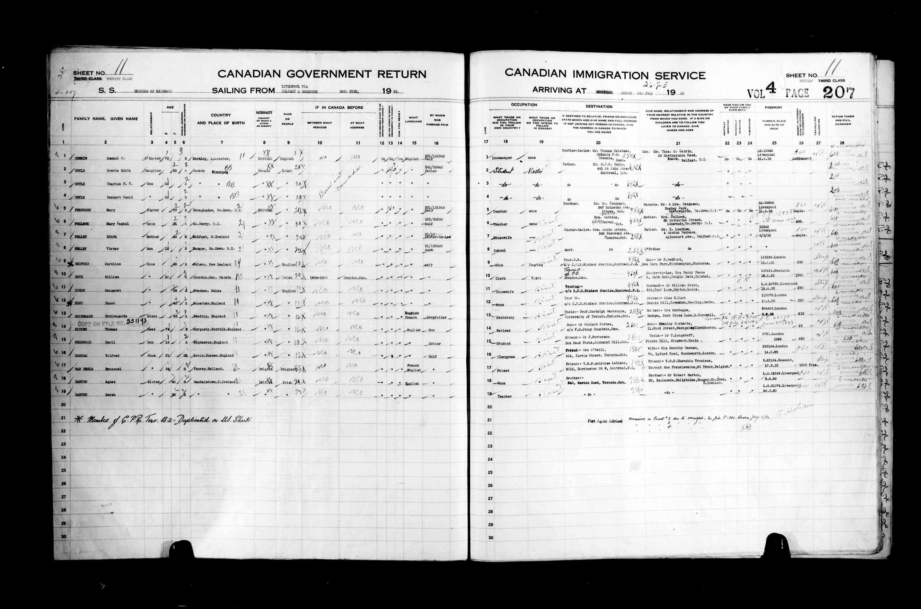 Titre : Listes de passagers : Ville de Qubec (1925-1935) - N d'enregistrement Mikan : 178851 - Microforme : t-14784