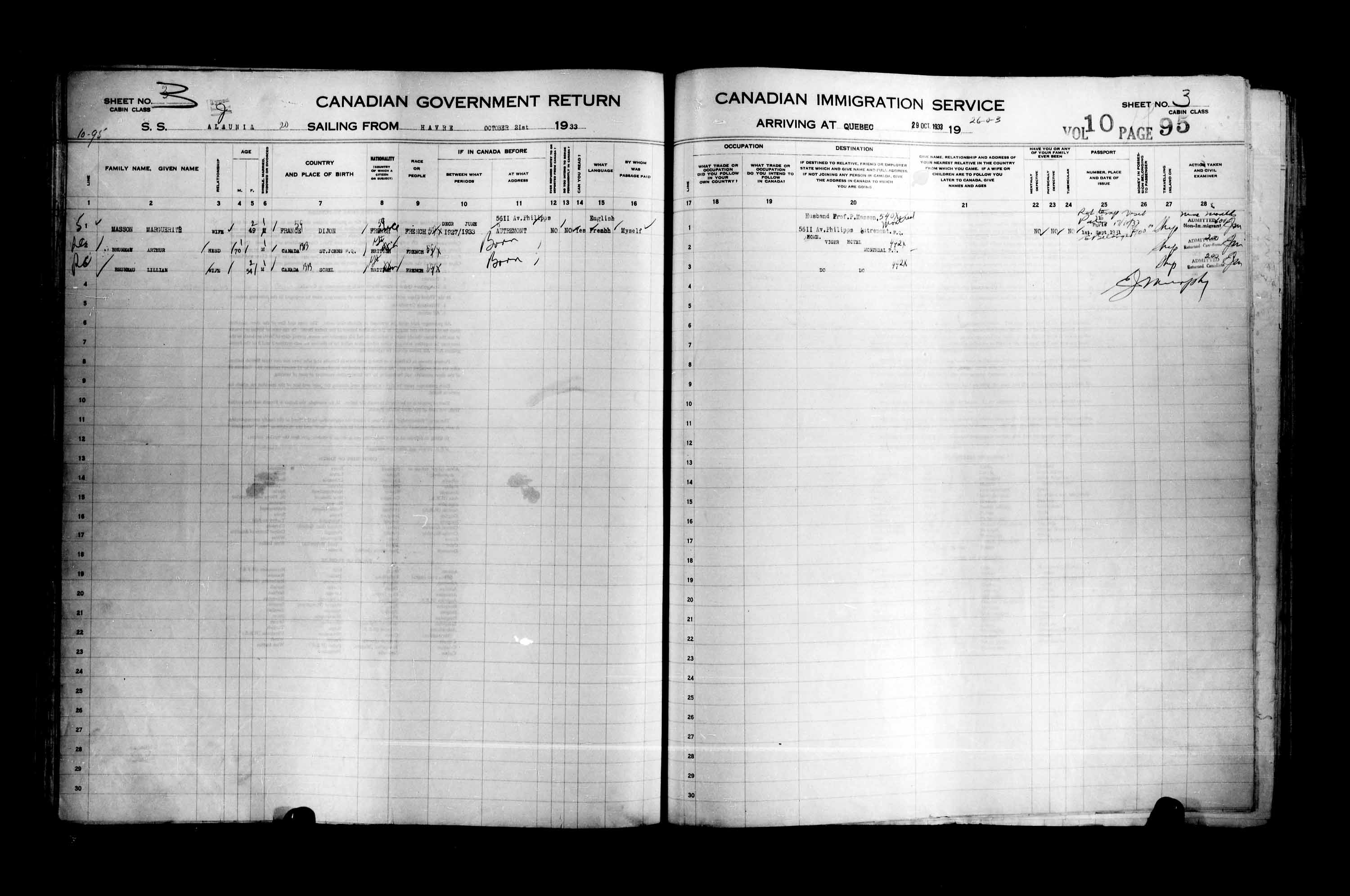 Titre : Listes de passagers : Ville de Québec (1925-1935) - N° d'enregistrement Mikan : 178851 - Microforme : t-14786
