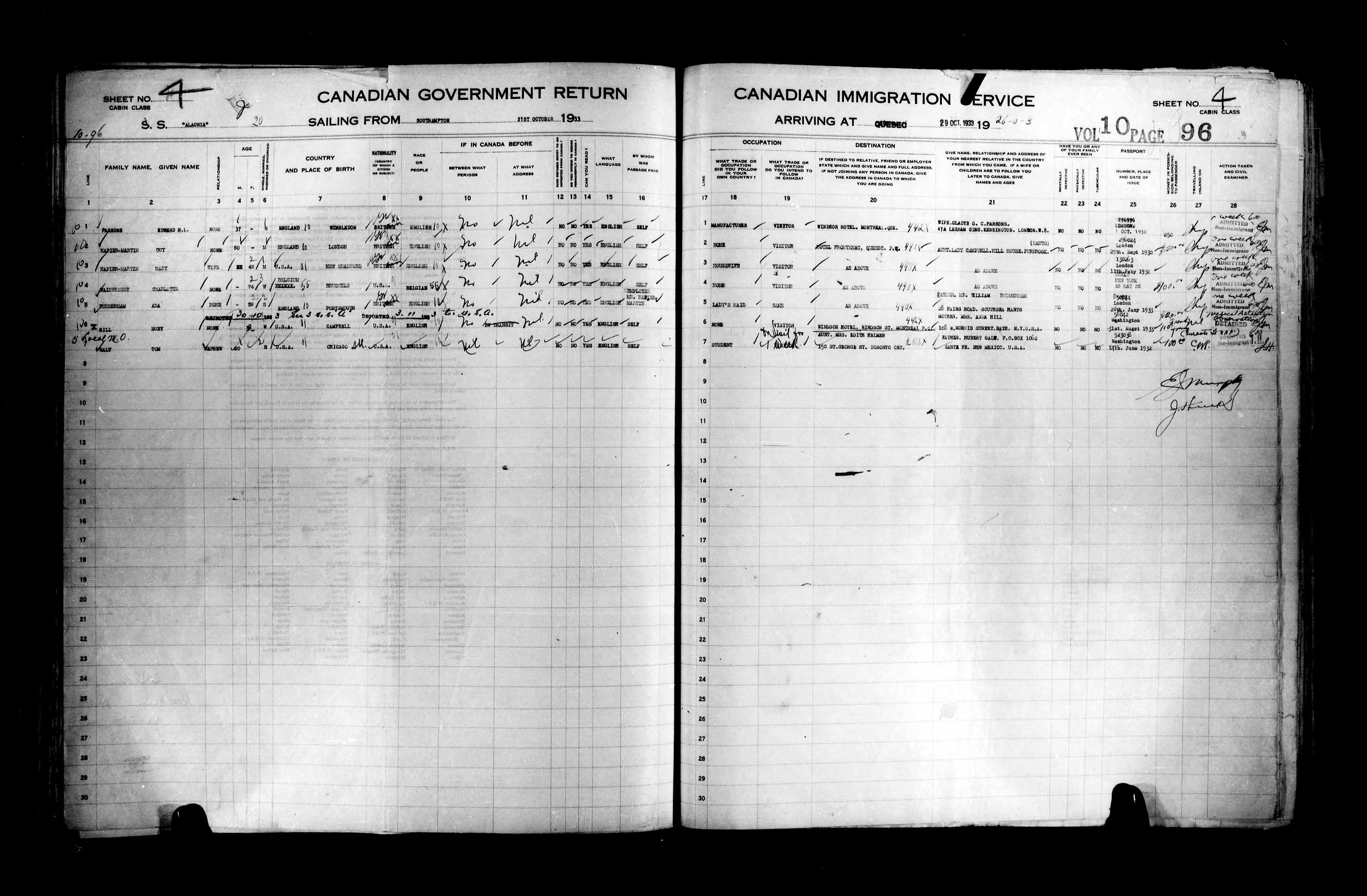 Titre : Listes de passagers : Ville de Qubec (1925-1935) - N d'enregistrement Mikan : 178851 - Microforme : t-14786