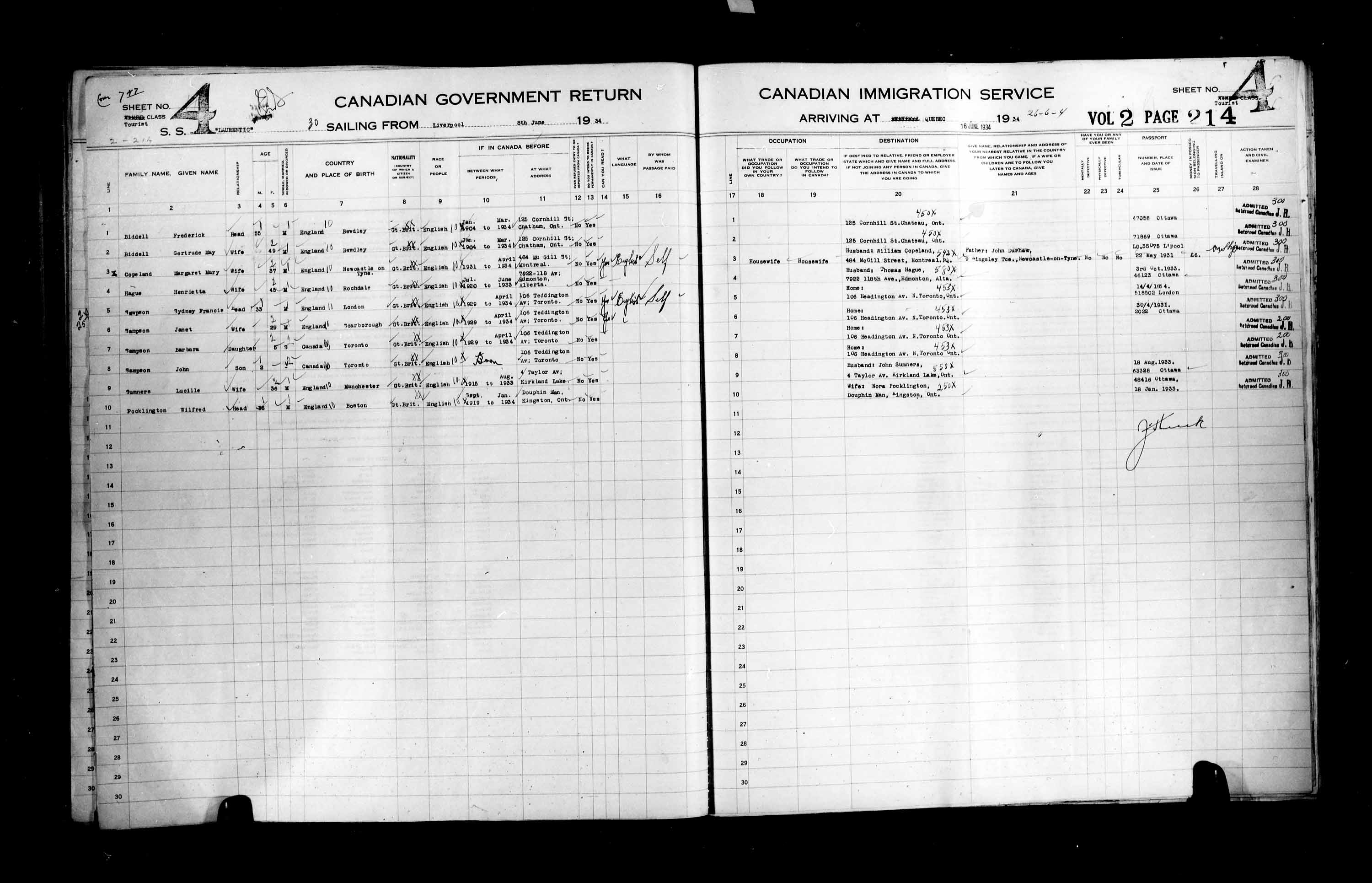 Title: Passenger Lists: Quebec City (1925-1935) - Mikan Number: 134839 - Microform: t-14786