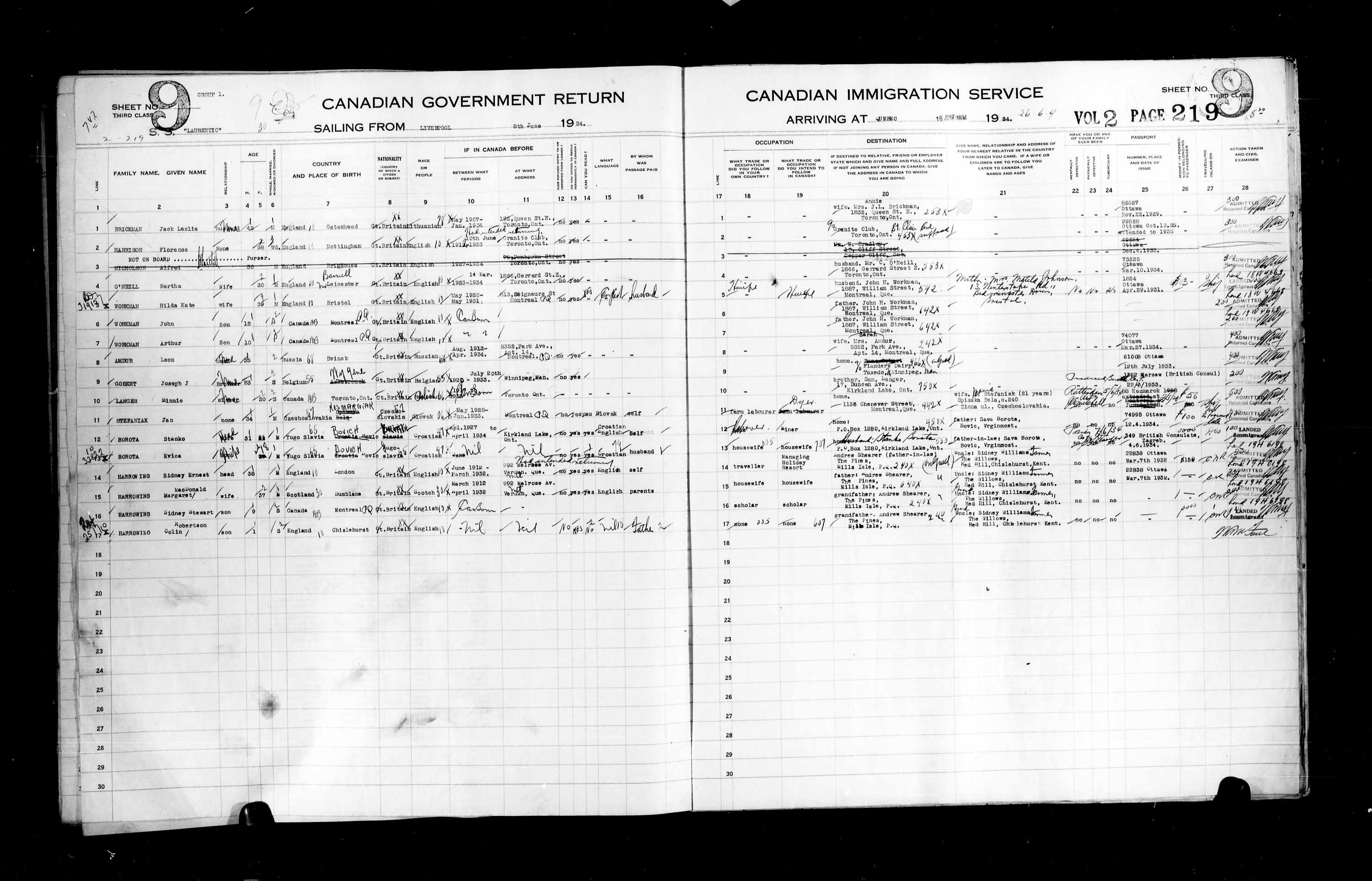 Title: Passenger Lists: Quebec City (1925-1935) - Mikan Number: 134839 - Microform: t-14787