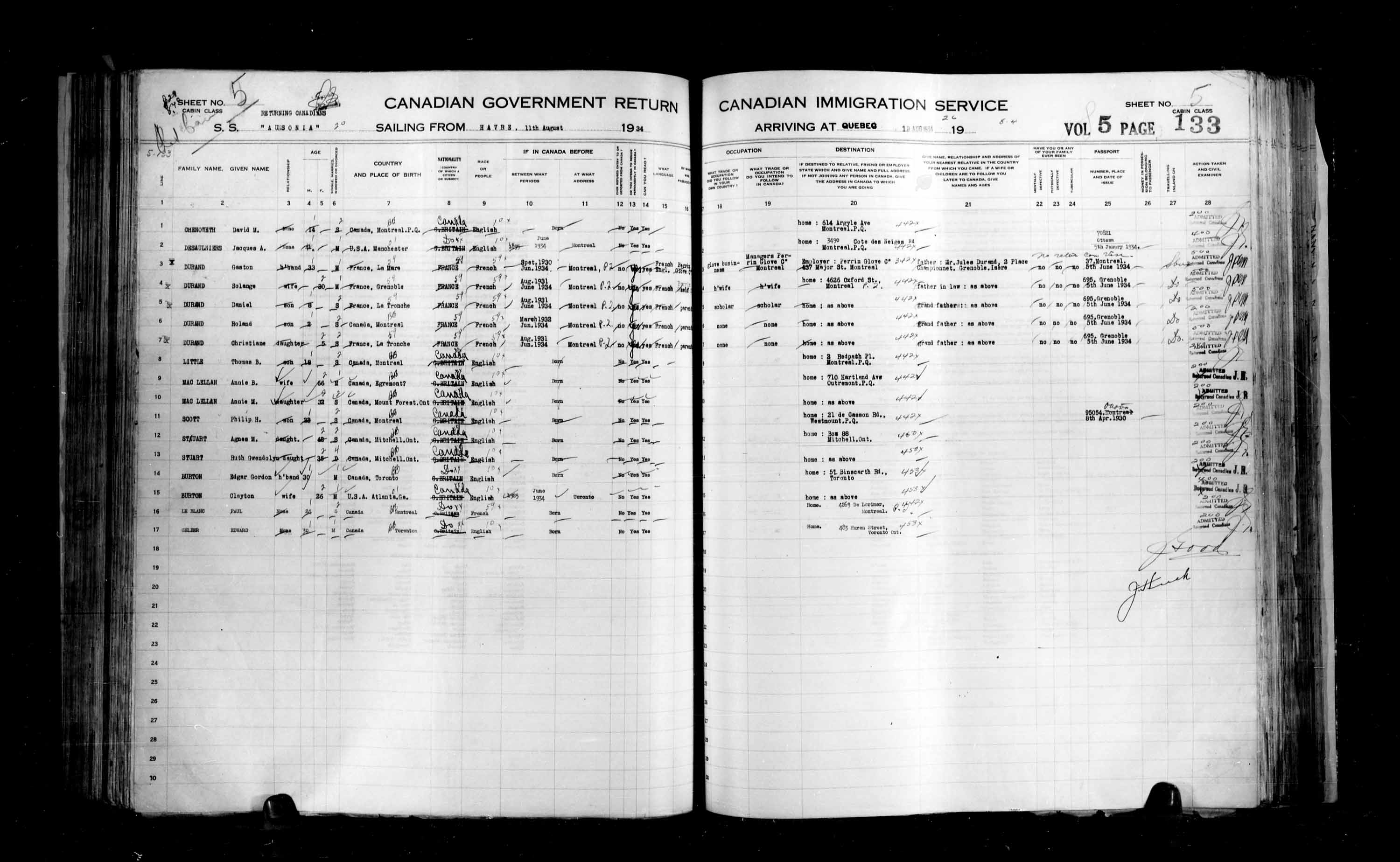 Titre : Listes de passagers : Ville de Qubec (1925-1935) - N d'enregistrement Mikan : 178851 - Microforme : t-14788