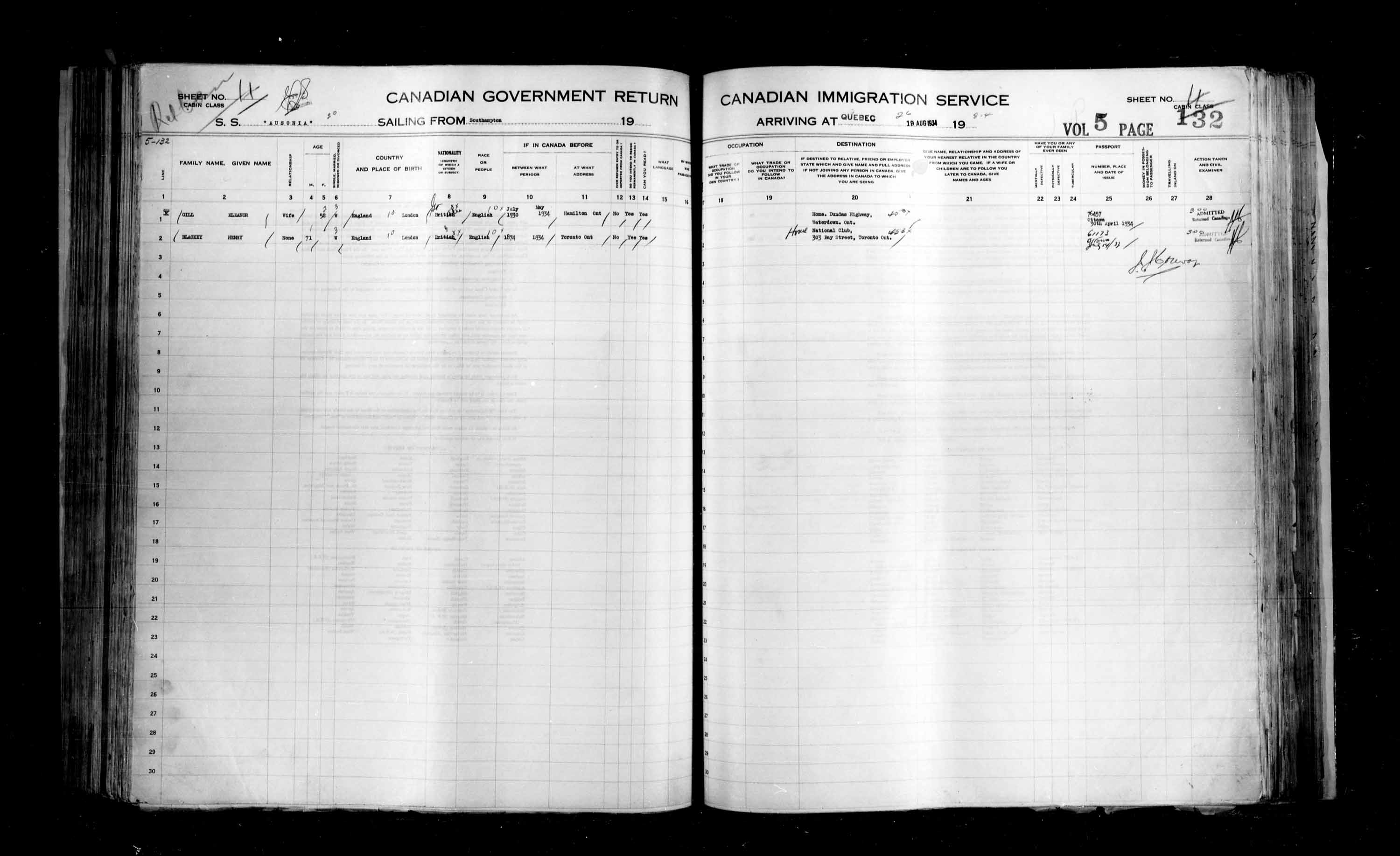 Titre : Listes de passagers : Ville de Qubec (1925-1935) - N d'enregistrement Mikan : 178851 - Microforme : t-14788