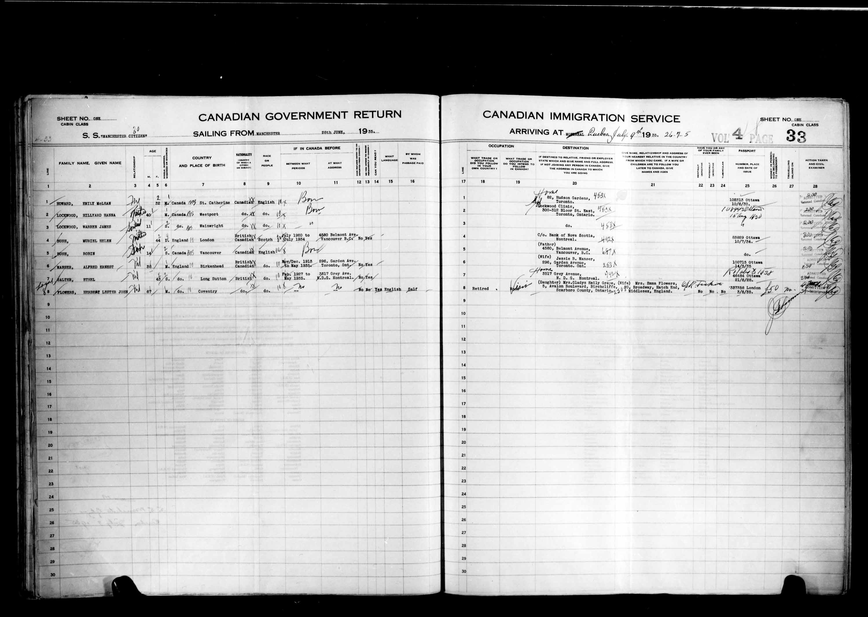 Title: Passenger Lists: Quebec City (1925-1935) - Mikan Number: 134839 - Microform: t-14790