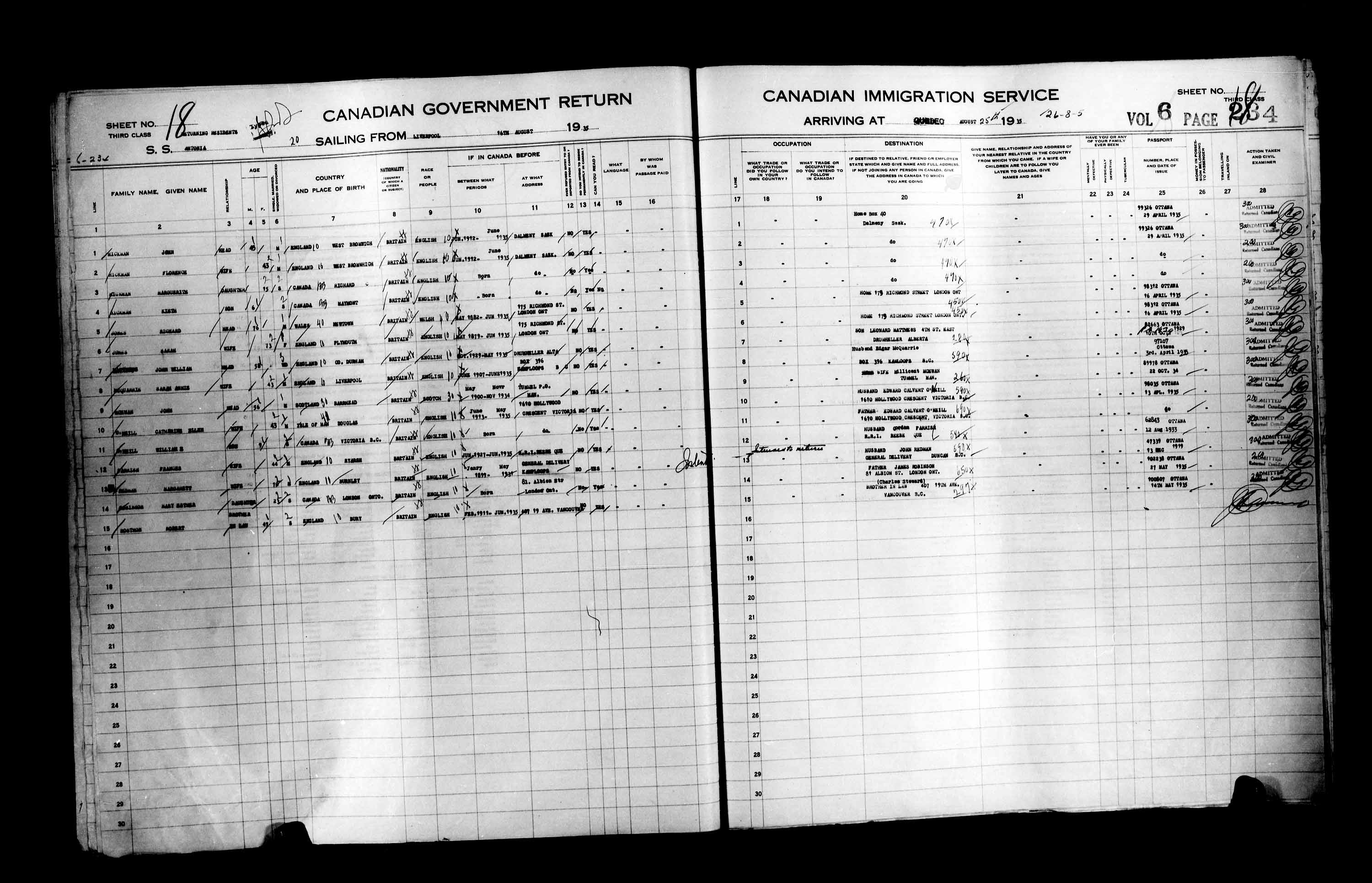 Title: Passenger Lists: Quebec City (1925-1935) - Mikan Number: 134839 - Microform: t-14792