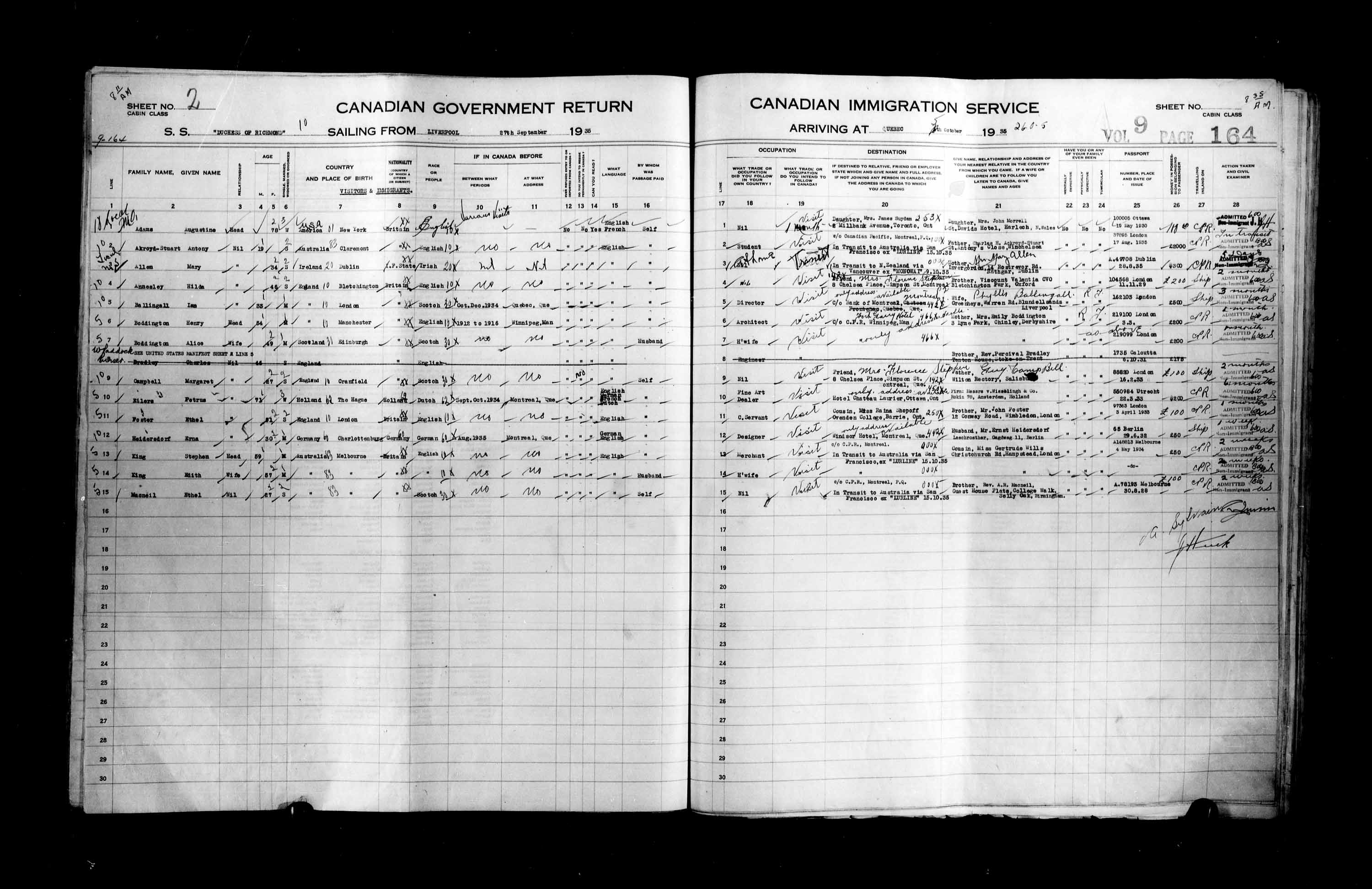 Titre : Listes de passagers : Ville de Québec (1925-1935) - N° d'enregistrement Mikan : 178851 - Microforme : t-14793