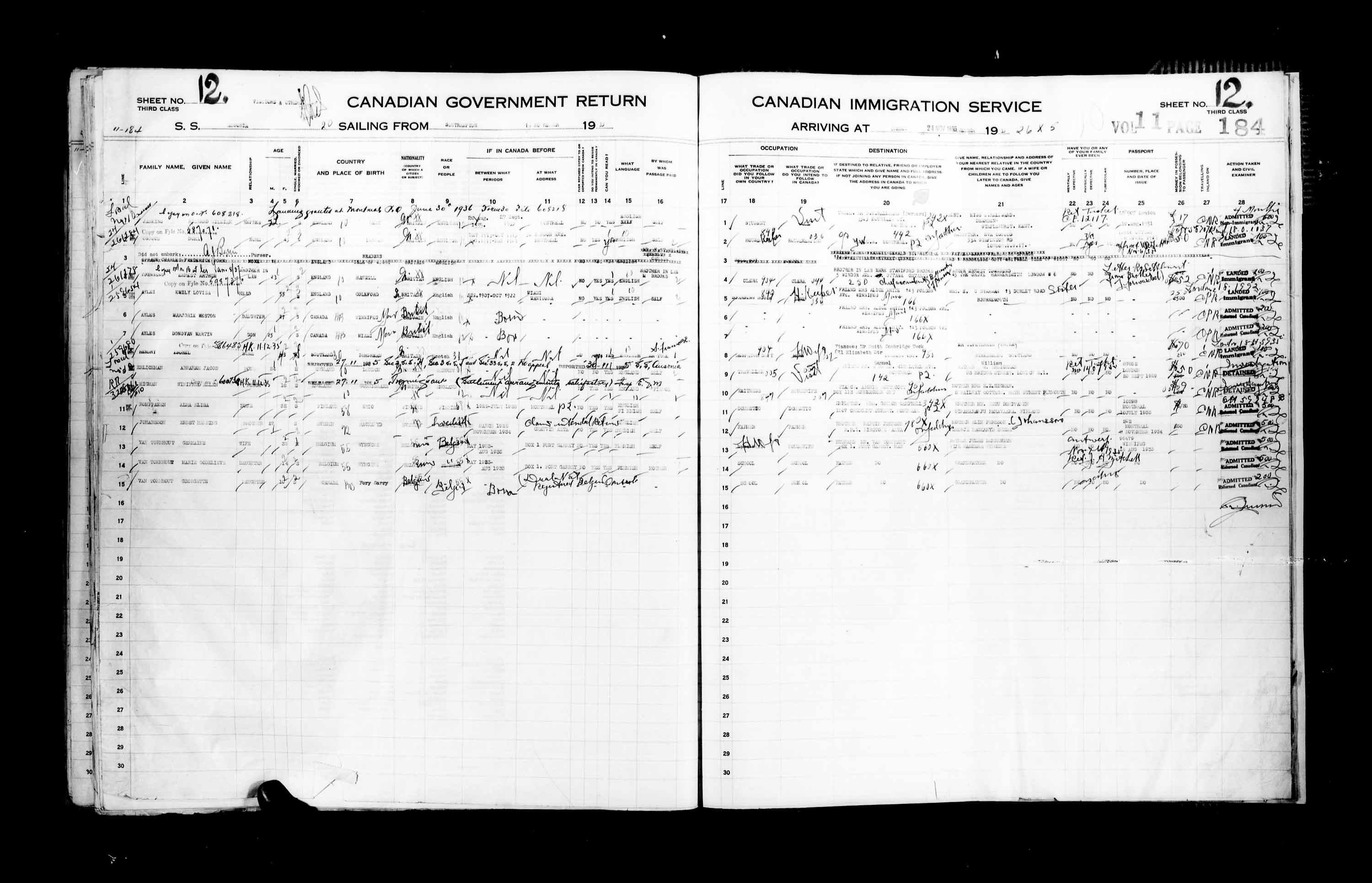 Titre : Listes de passagers : Ville de Qubec (1925-1935) - N d'enregistrement Mikan : 178851 - Microforme : t-14793