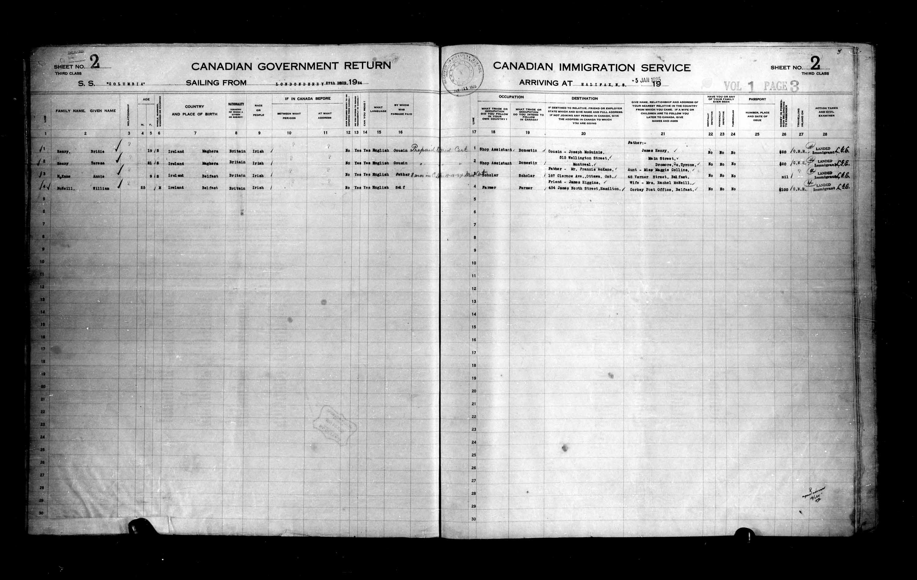 Title: Passenger Lists: Halifax (1925-1935) - Mikan Number: 134853 - Microform: t-14801