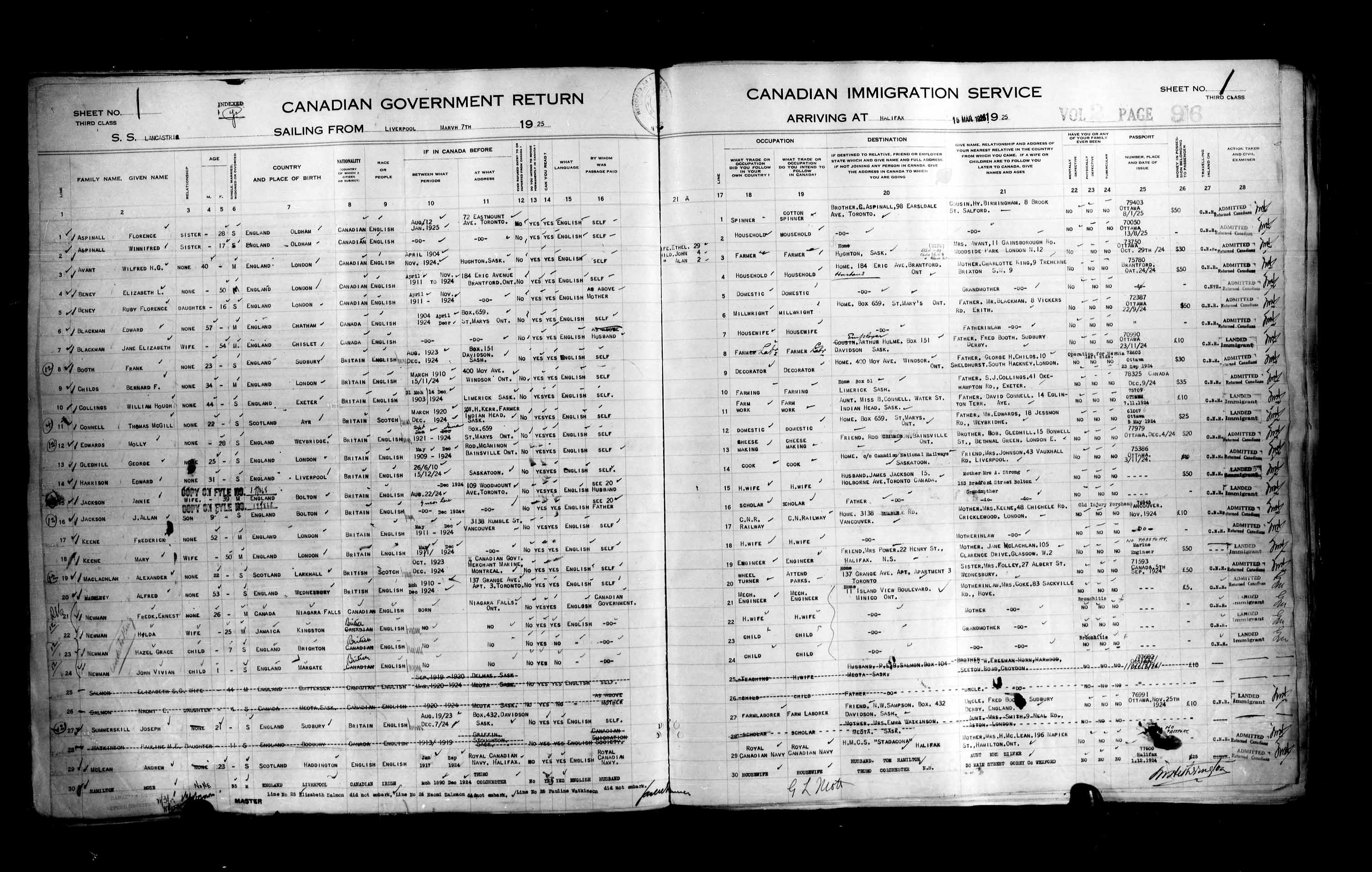 Title: Passenger Lists: Halifax (1925-1935) - Mikan Number: 134853 - Microform: t-14801