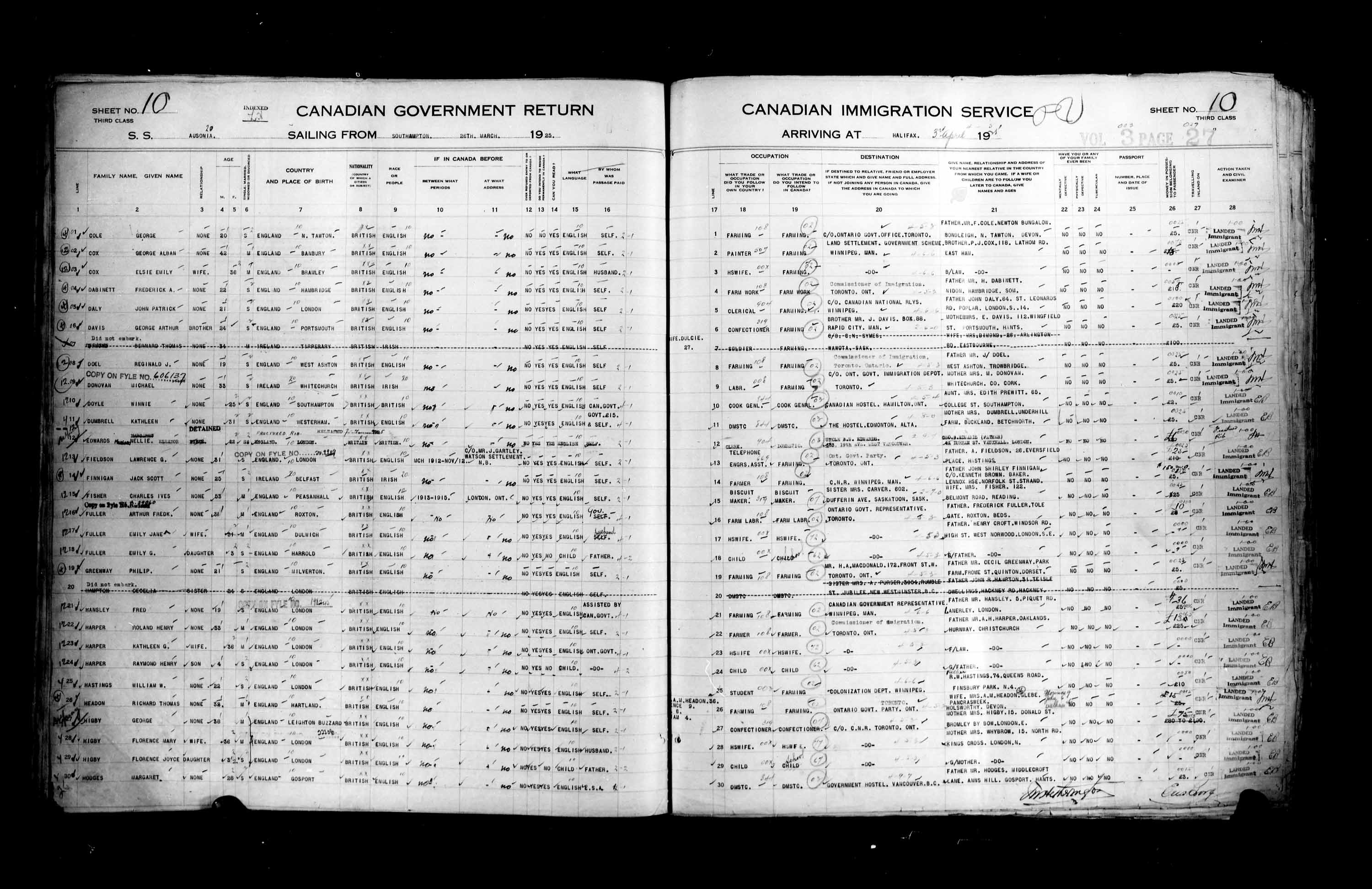 Titre : Listes de passagers : Halifax (1925-1935) - N d'enregistrement Mikan : 178854 - Microforme : t-14801