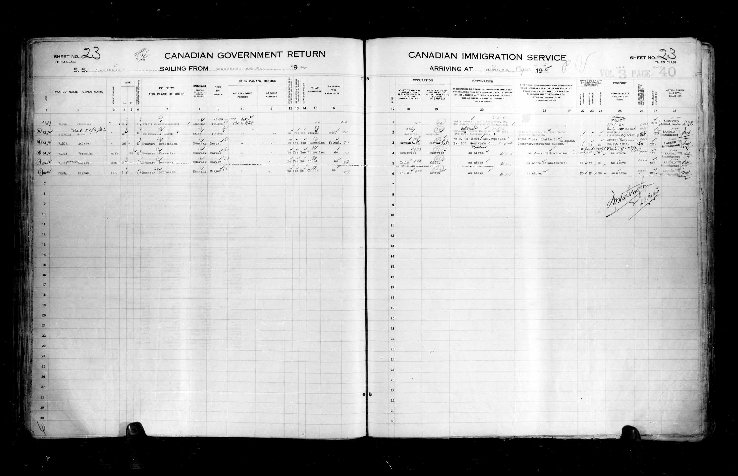 Titre : Listes de passagers : Halifax (1925-1935) - N d'enregistrement Mikan : 178854 - Microforme : t-14802