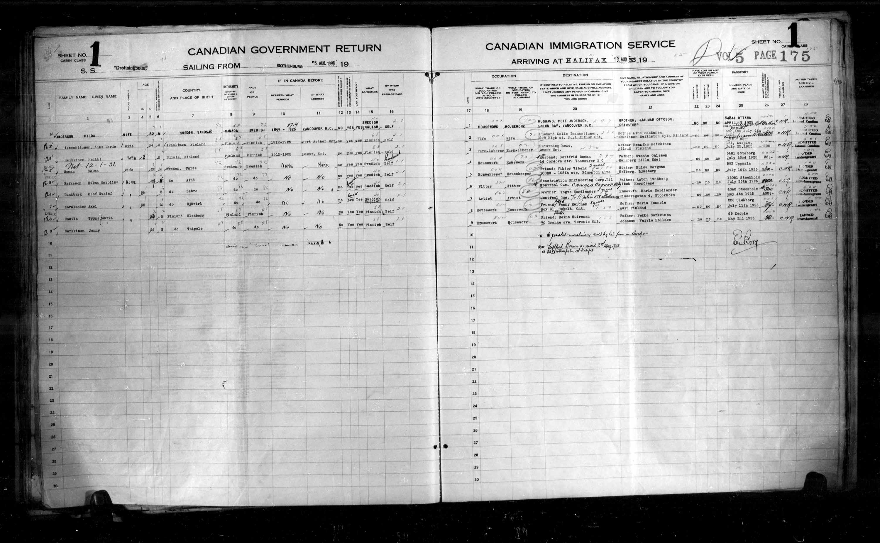 Titre : Listes de passagers : Halifax (1925-1935) - N d'enregistrement Mikan : 178854 - Microforme : t-14802