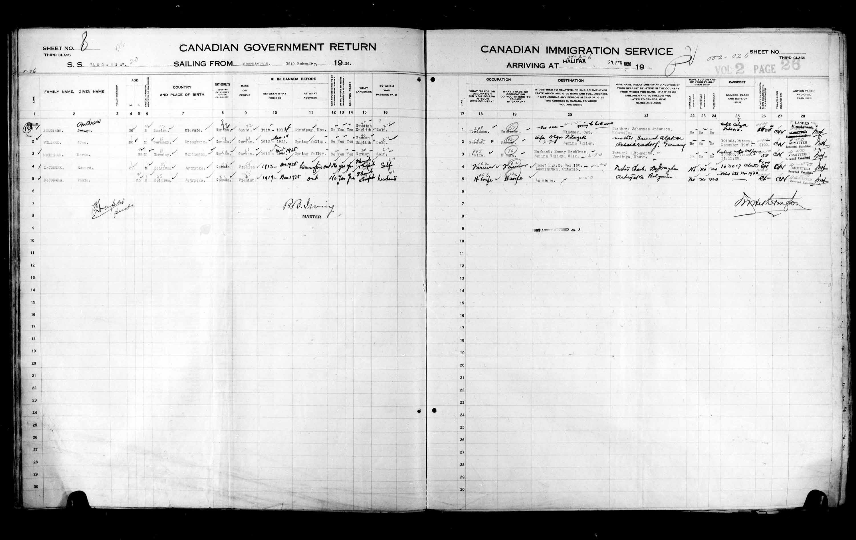 Title: Passenger Lists: Halifax (1925-1935) - Mikan Number: 134853 - Microform: t-14803