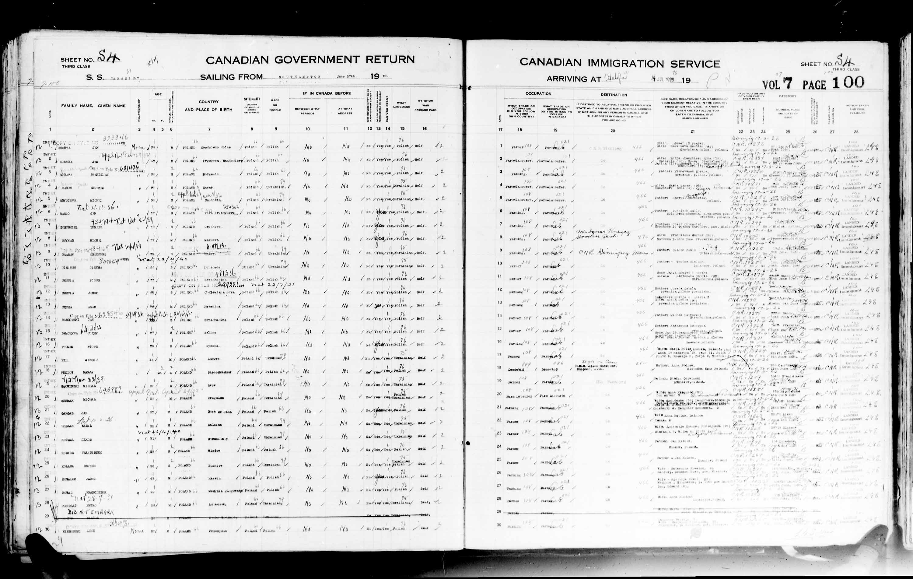 Titre : Listes de passagers : Halifax (1925-1935) - N d'enregistrement Mikan : 178854 - Microforme : t-14805