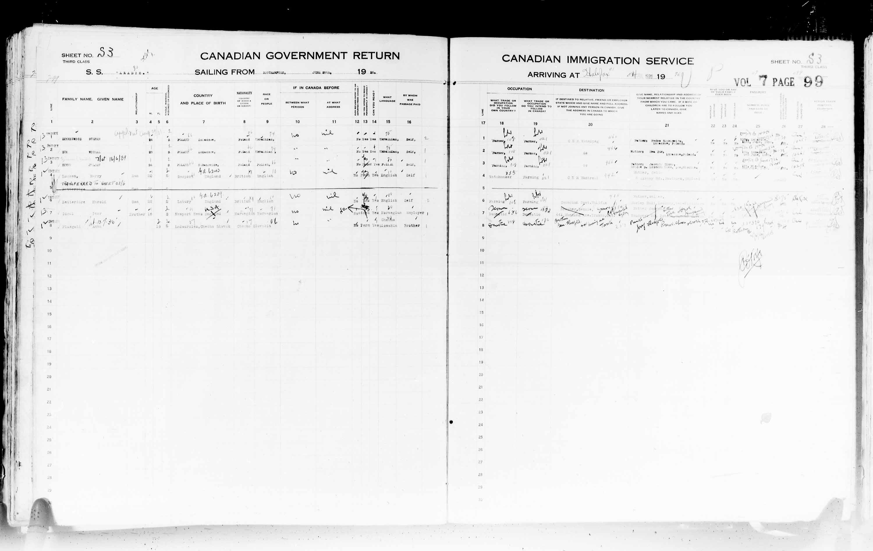 Title: Passenger Lists: Halifax (1925-1935) - Mikan Number: 134853 - Microform: t-14805