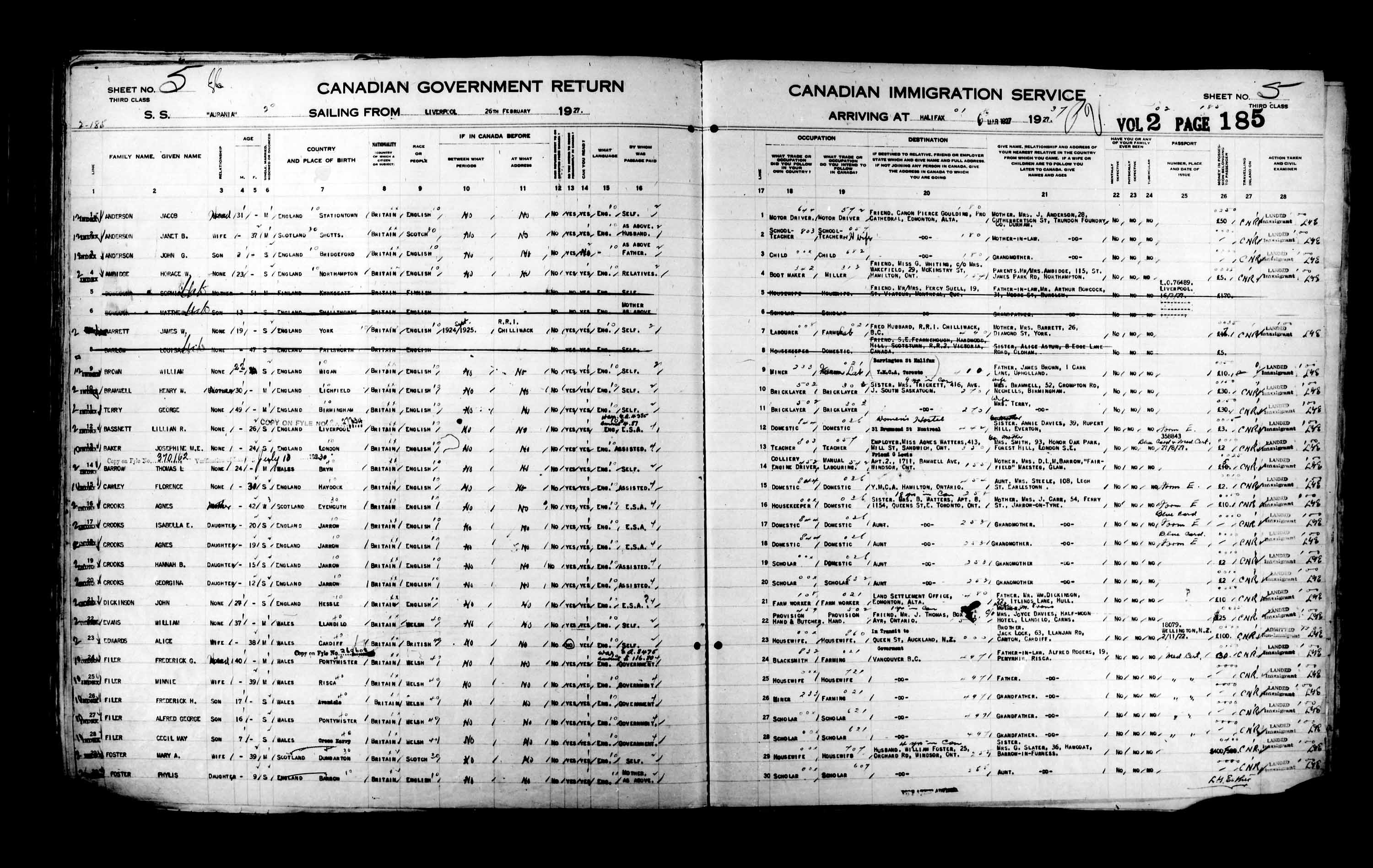 Titre : Listes de passagers : Halifax (1925-1935) - N d'enregistrement Mikan : 178854 - Microforme : t-14807