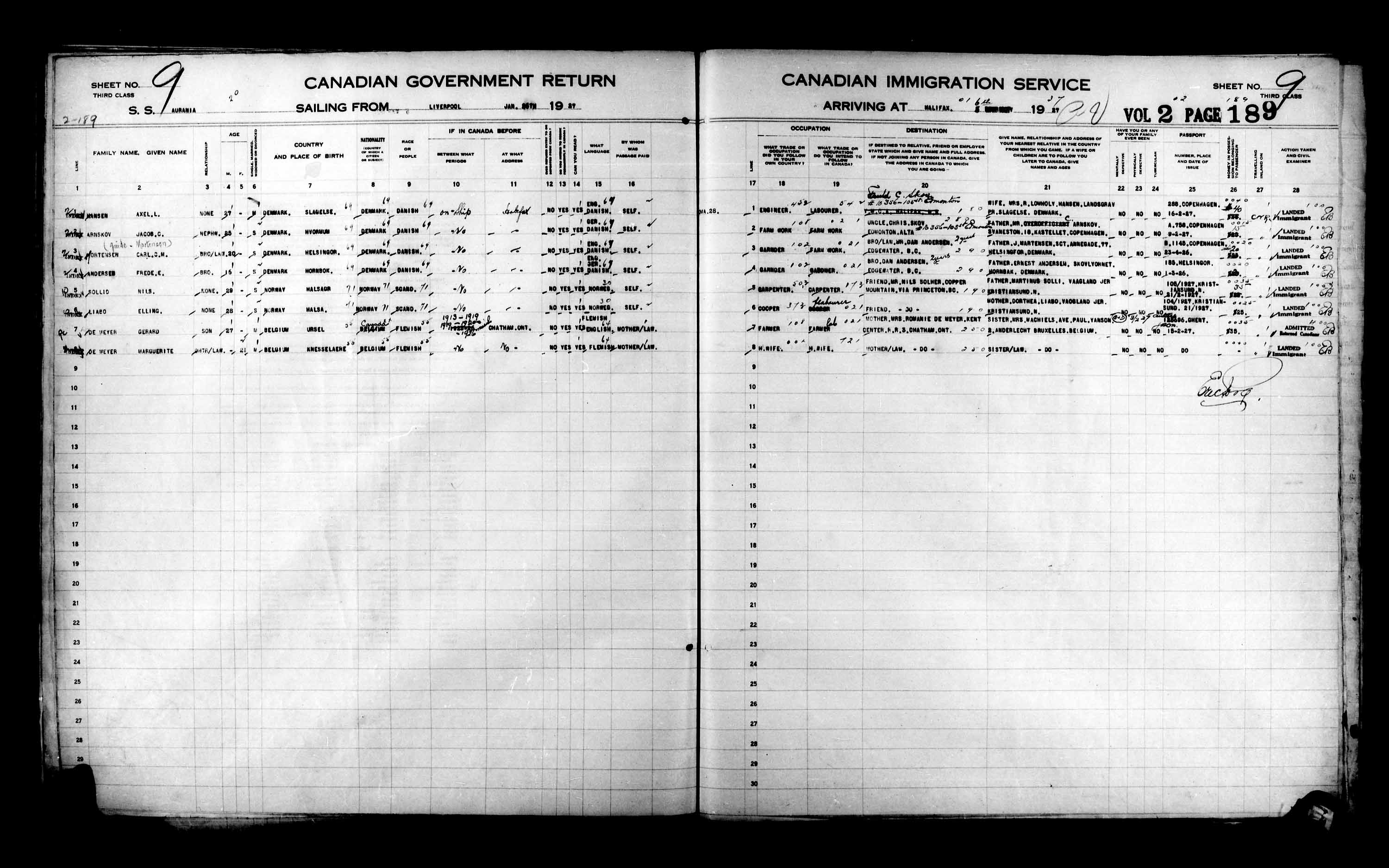 Titre : Listes de passagers : Halifax (1925-1935) - N d'enregistrement Mikan : 178854 - Microforme : t-14808