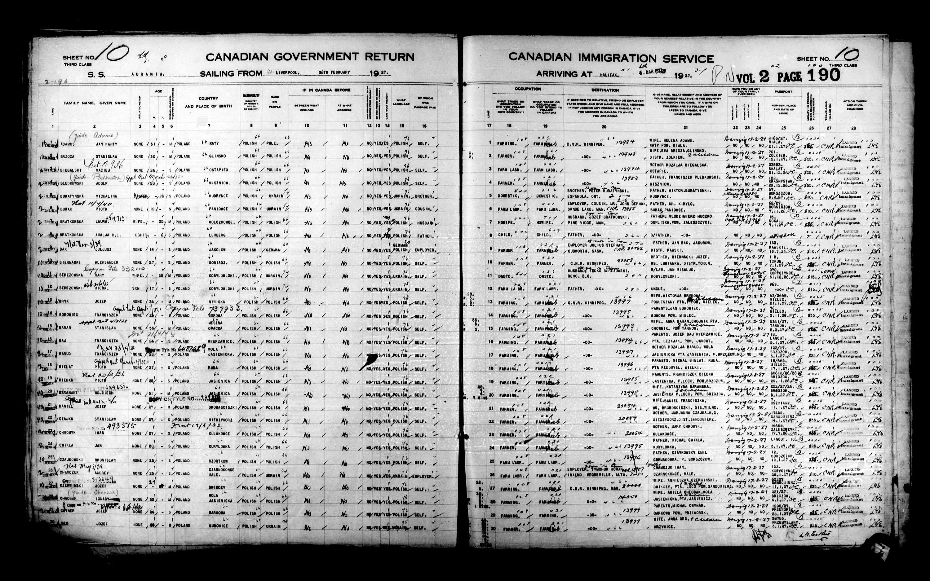 Titre : Listes de passagers : Halifax (1925-1935) - N d'enregistrement Mikan : 178854 - Microforme : t-14808