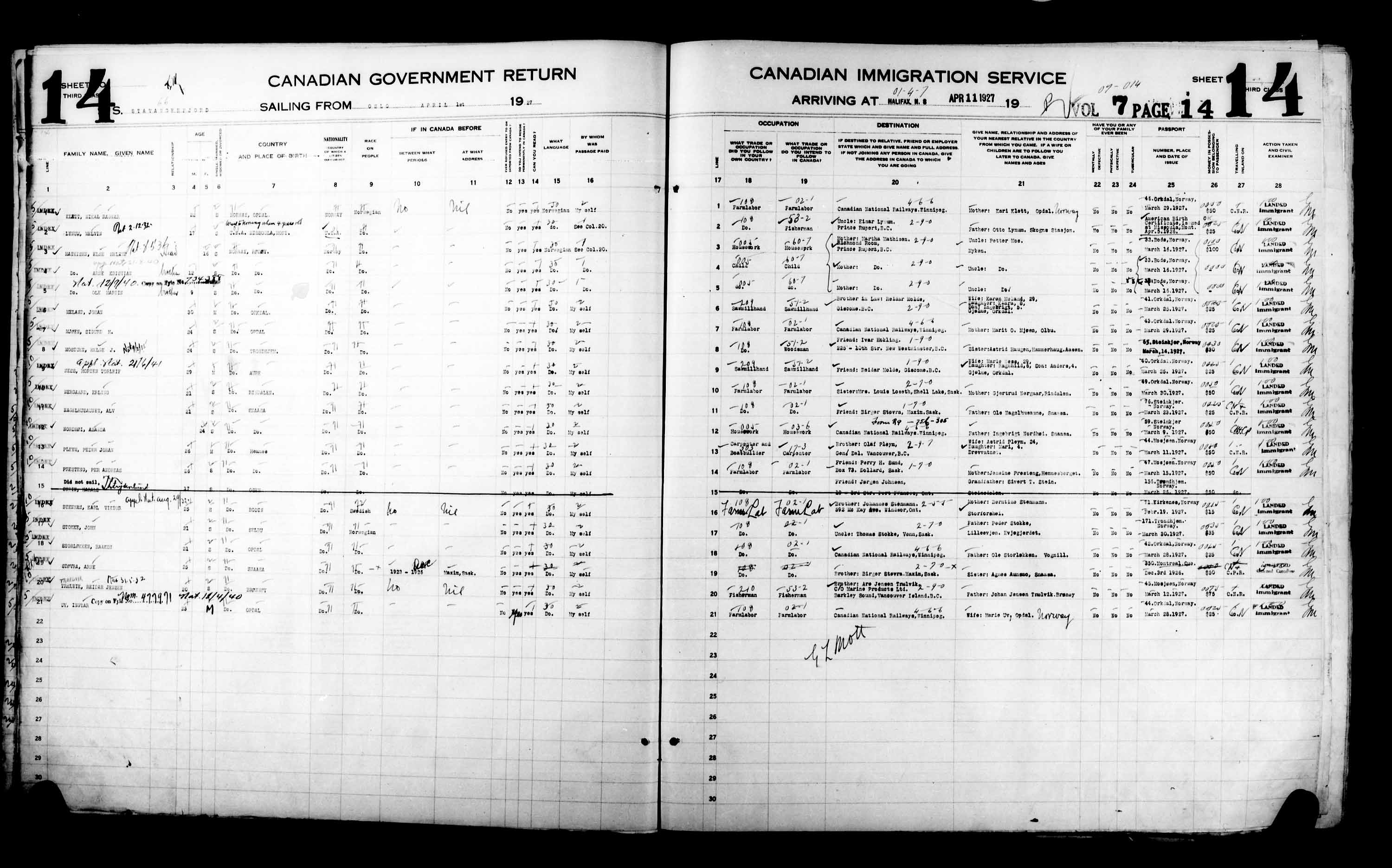 Titre : Listes de passagers : Halifax (1925-1935) - N d'enregistrement Mikan : 178854 - Microforme : t-14809