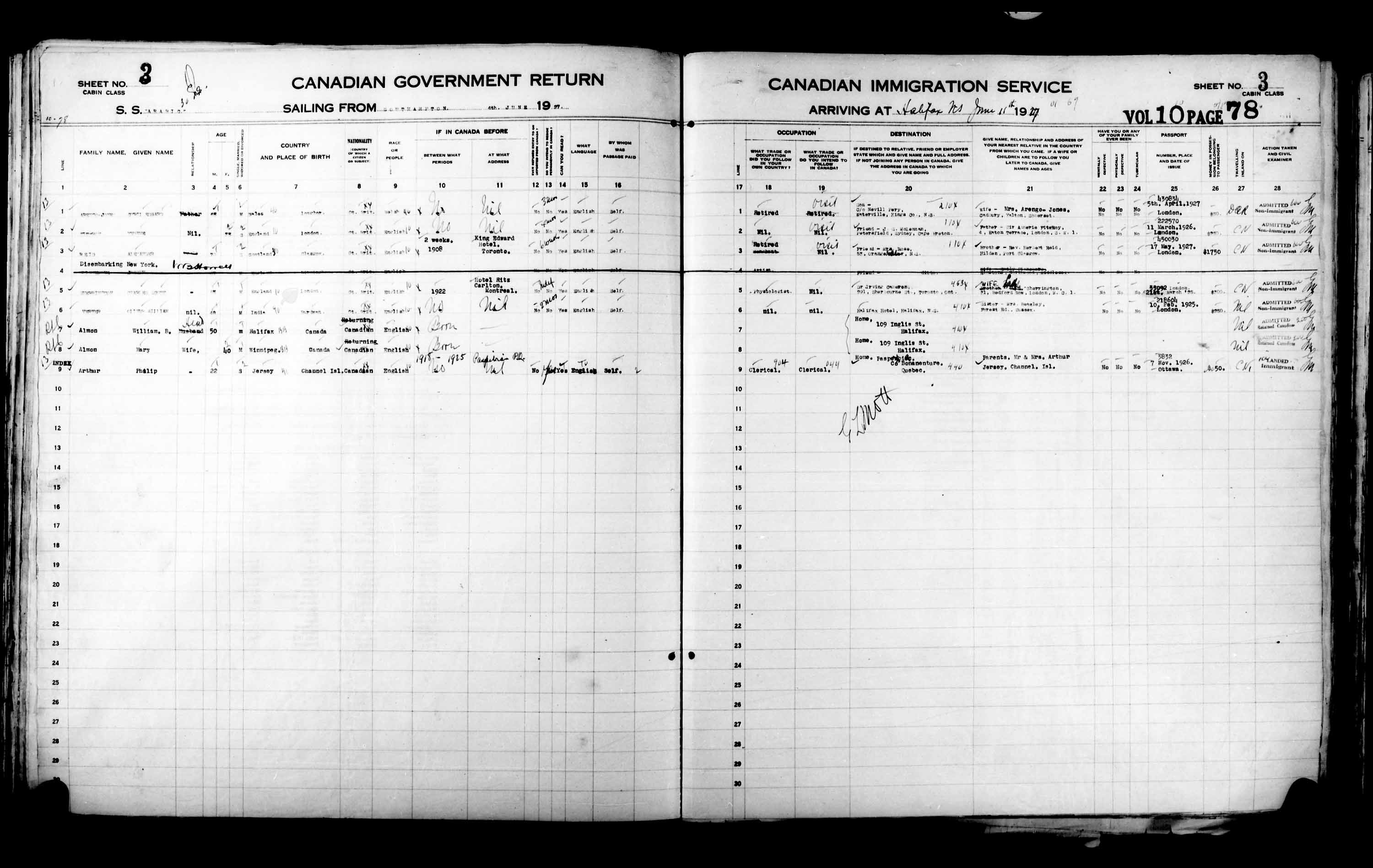 Title: Passenger Lists: Halifax (1925-1935) - Mikan Number: 134853 - Microform: t-14810