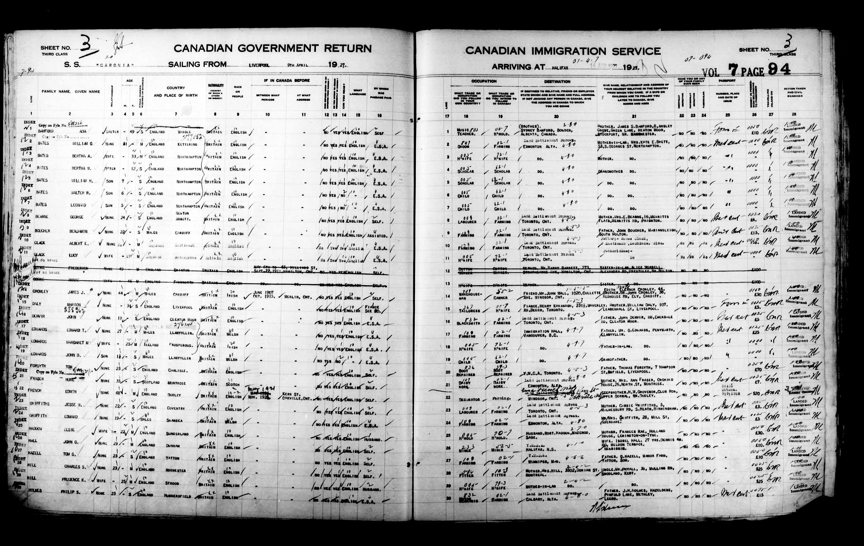Titre : Listes de passagers : Halifax (1925-1935) - N d'enregistrement Mikan : 178854 - Microforme : t-14810