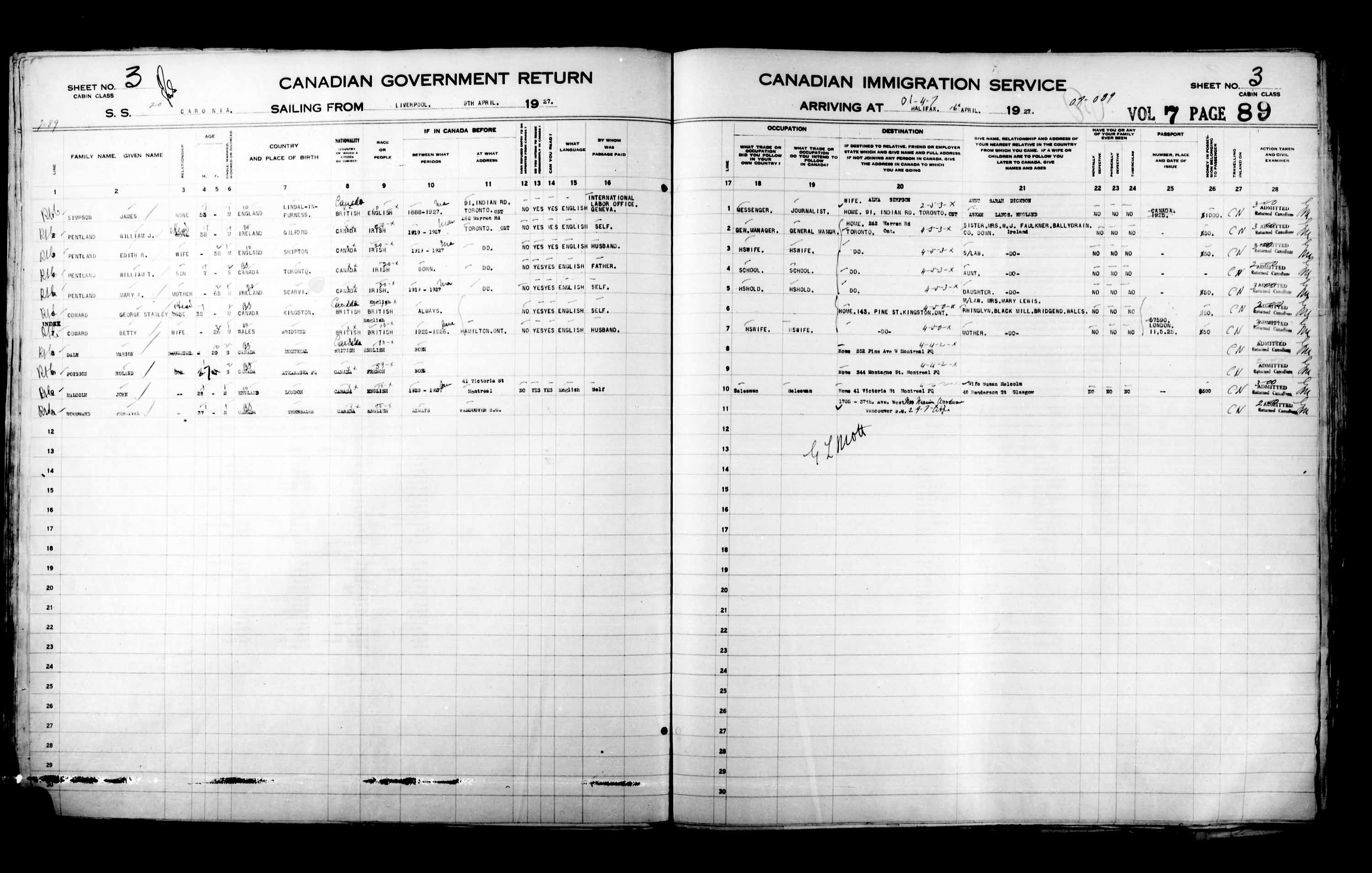 Titre : Listes de passagers : Halifax (1925-1935) - N d'enregistrement Mikan : 178854 - Microforme : t-14810