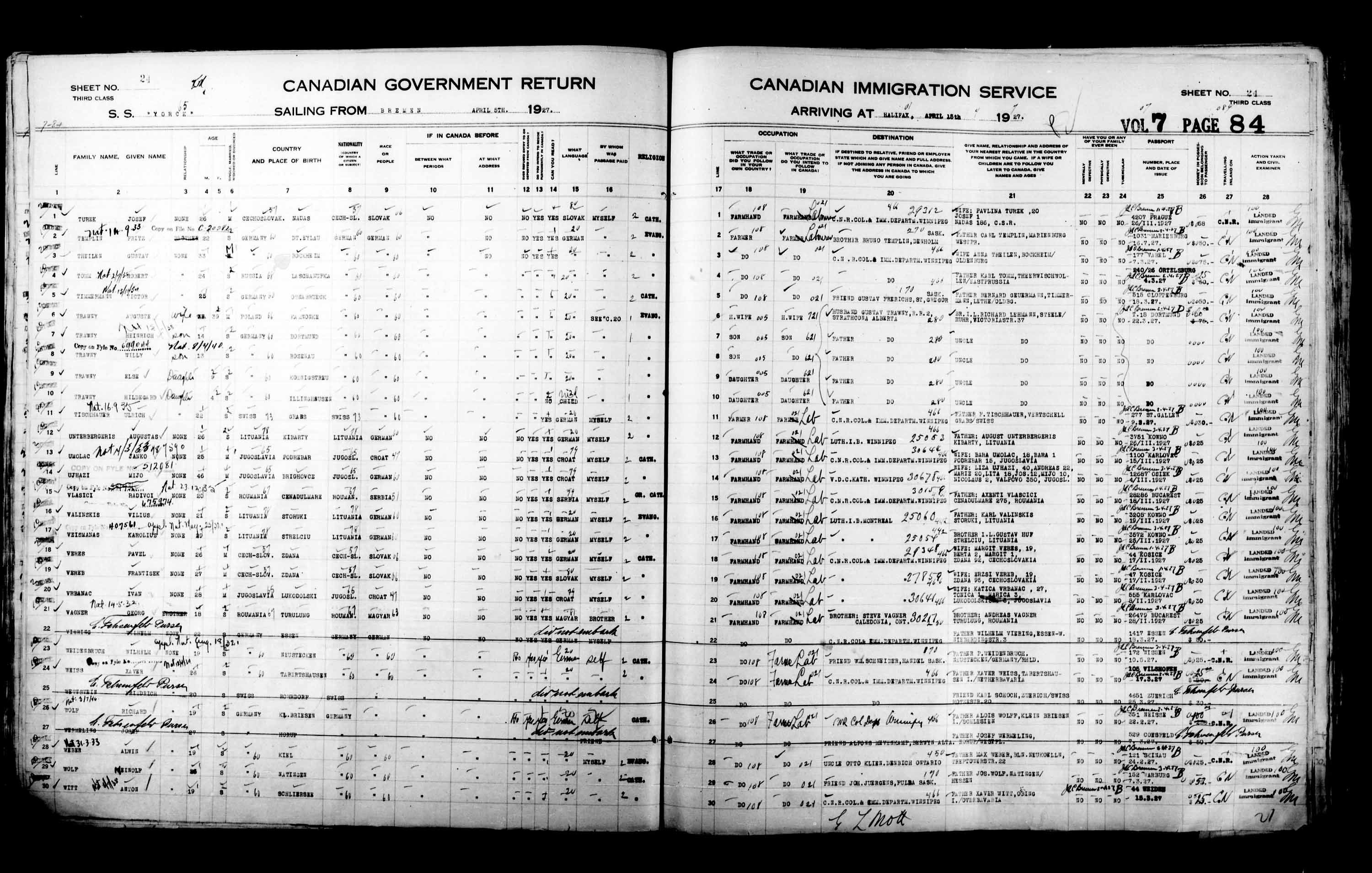 Title: Passenger Lists: Halifax (1925-1935) - Mikan Number: 134853 - Microform: t-14810