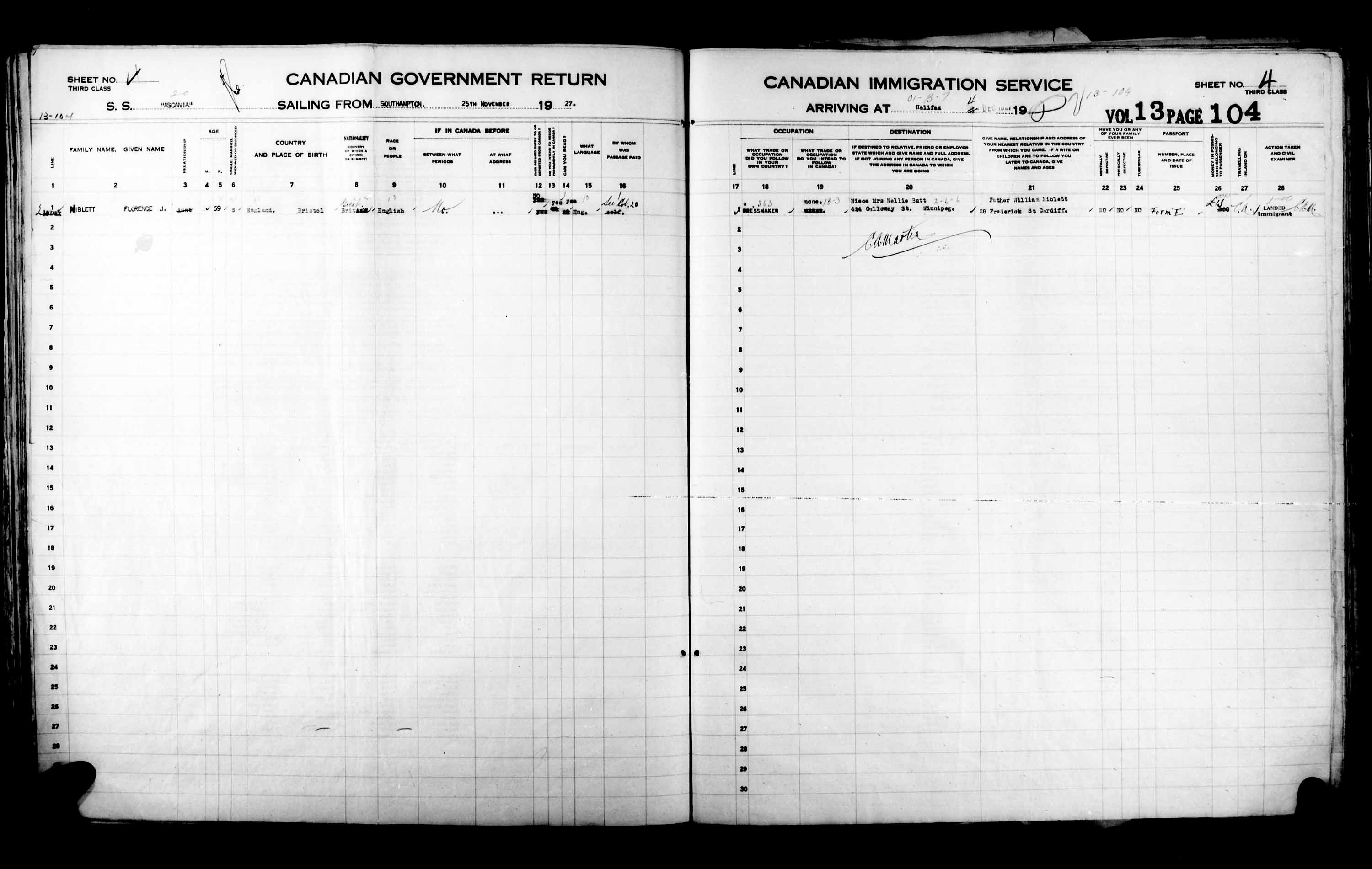 Title: Passenger Lists: Halifax (1925-1935) - Mikan Number: 134853 - Microform: t-14811