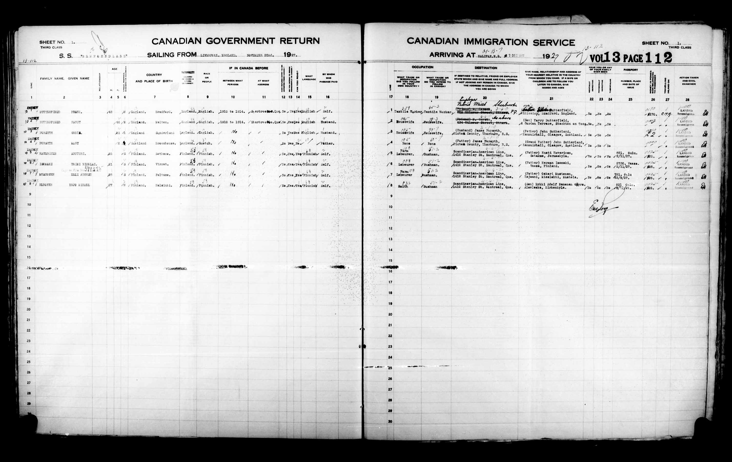 Title: Passenger Lists: Halifax (1925-1935) - Mikan Number: 134853 - Microform: t-14812