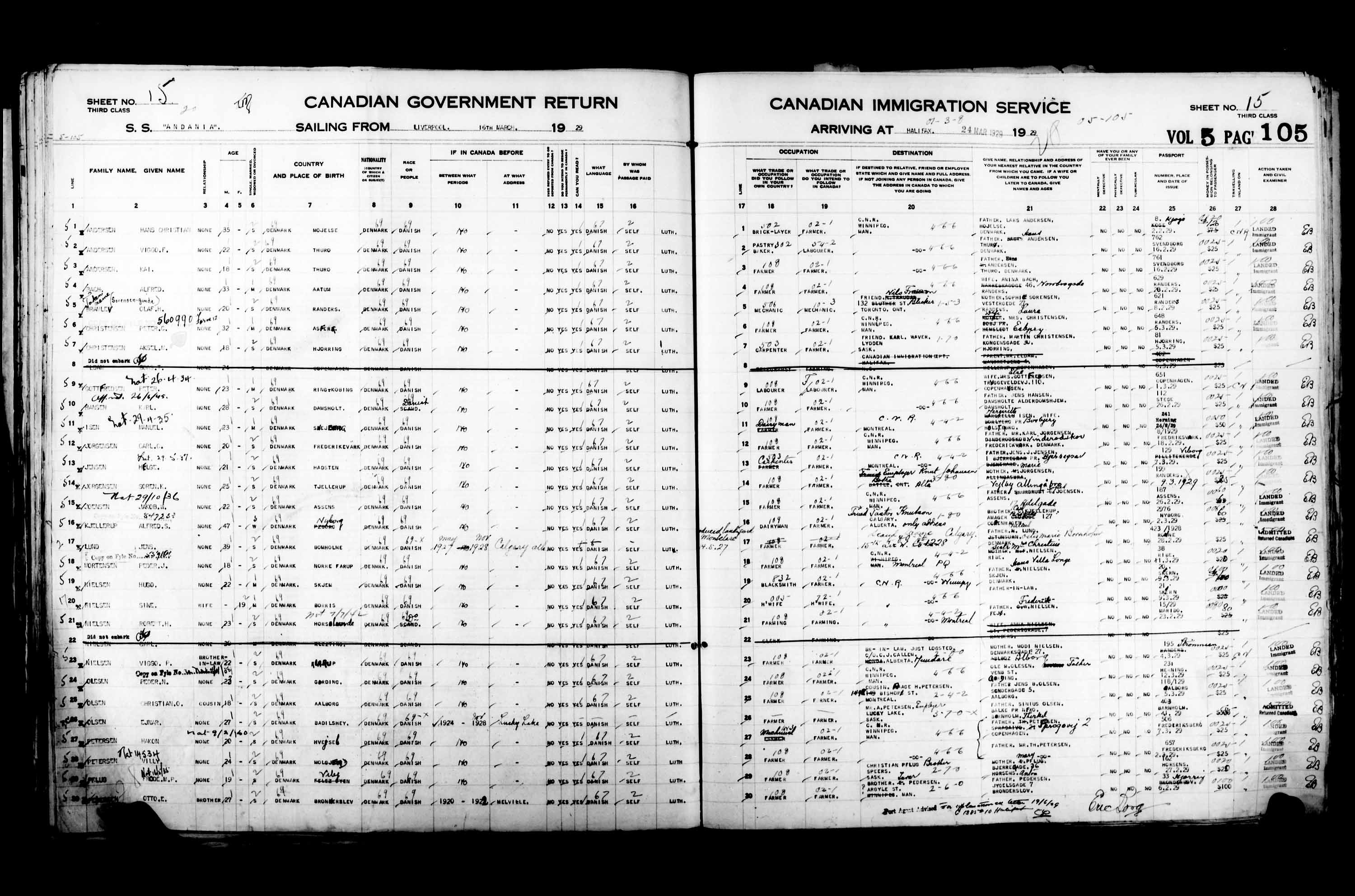 Titre : Listes de passagers : Halifax (1925-1935) - N d'enregistrement Mikan : 178854 - Microforme : t-14818