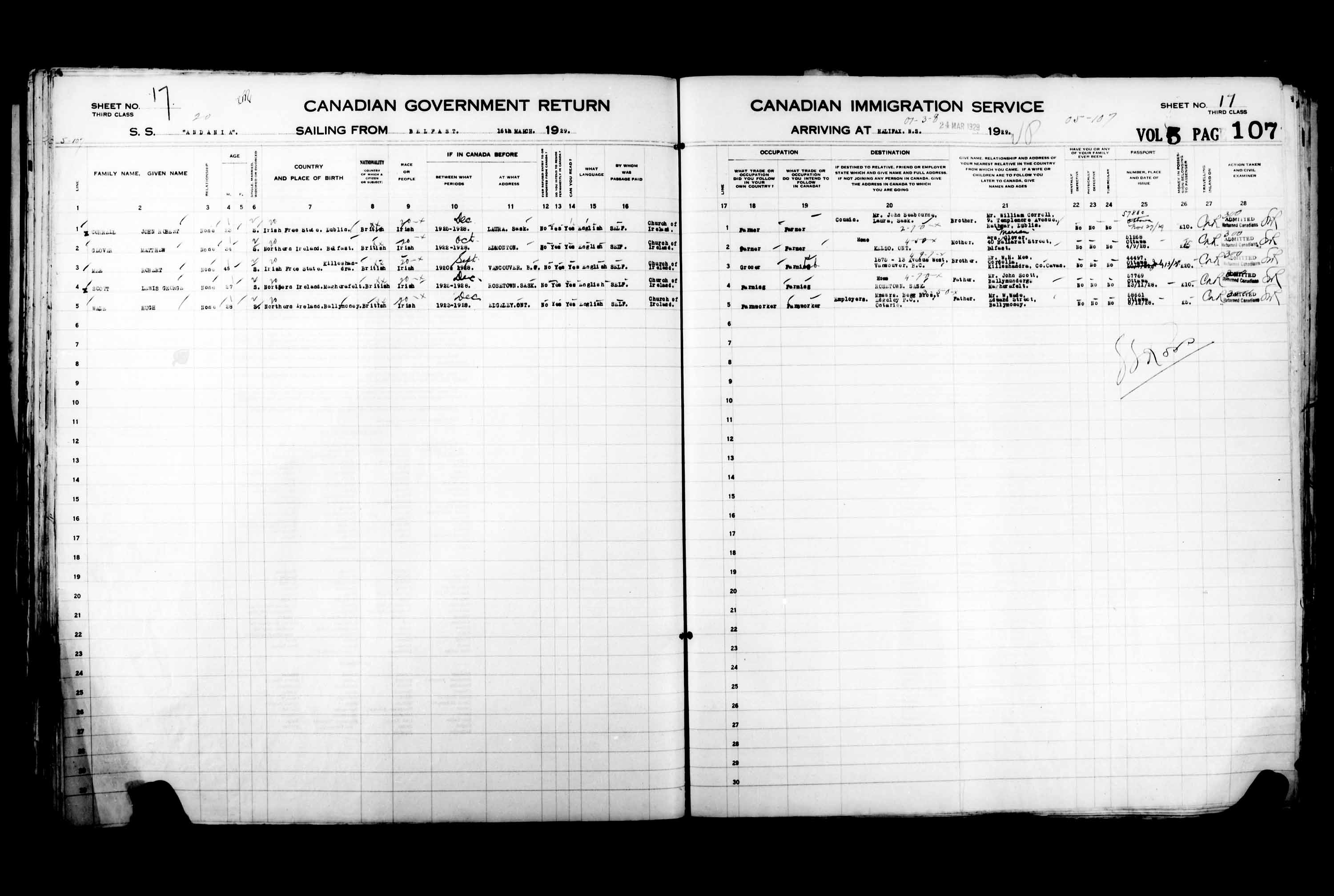 Titre : Listes de passagers : Halifax (1925-1935) - N d'enregistrement Mikan : 178854 - Microforme : t-14818