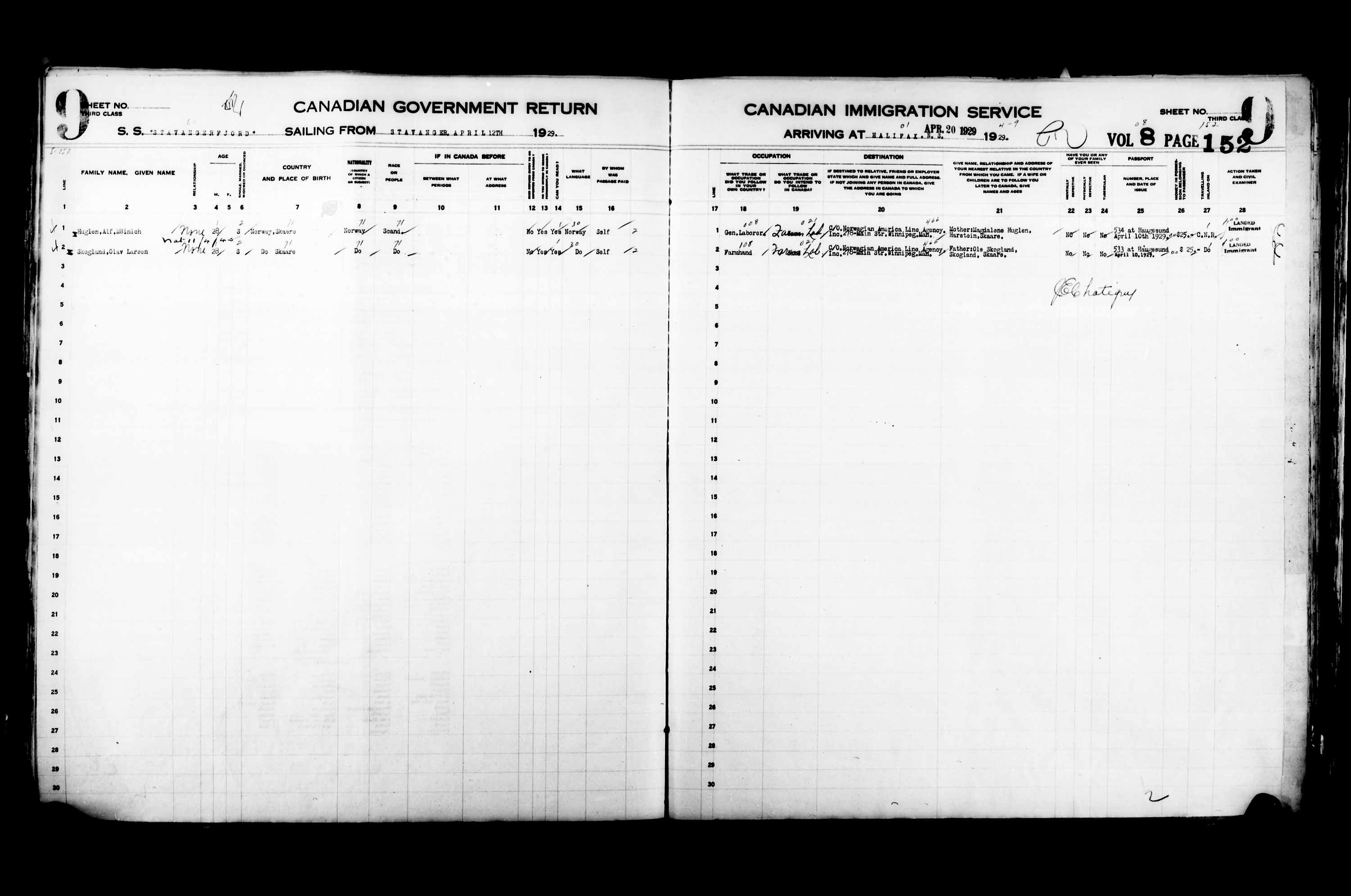 Titre : Listes de passagers : Halifax (1925-1935) - N d'enregistrement Mikan : 178854 - Microforme : t-14819