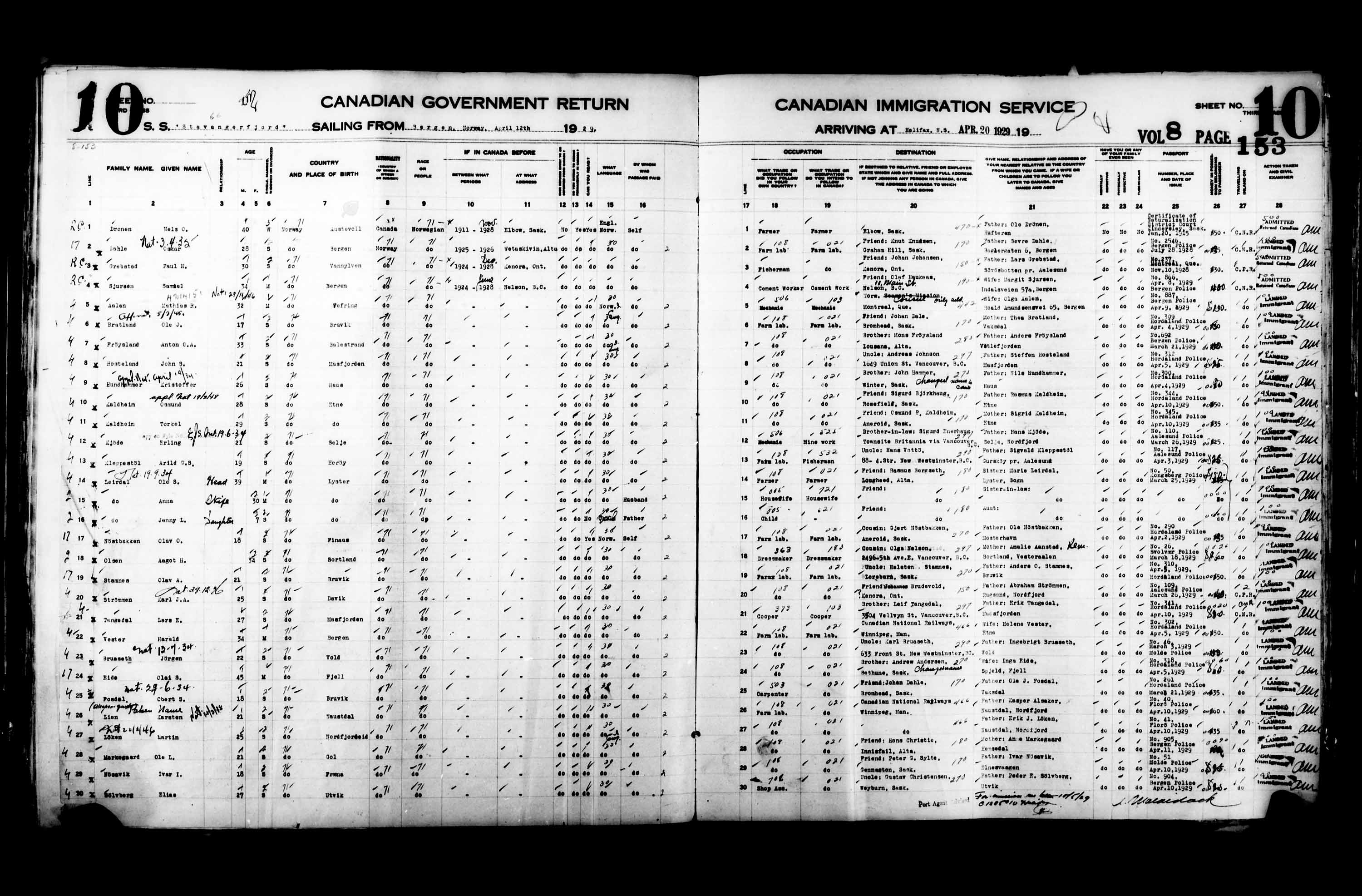 Titre : Listes de passagers : Halifax (1925-1935) - N d'enregistrement Mikan : 178854 - Microforme : t-14819
