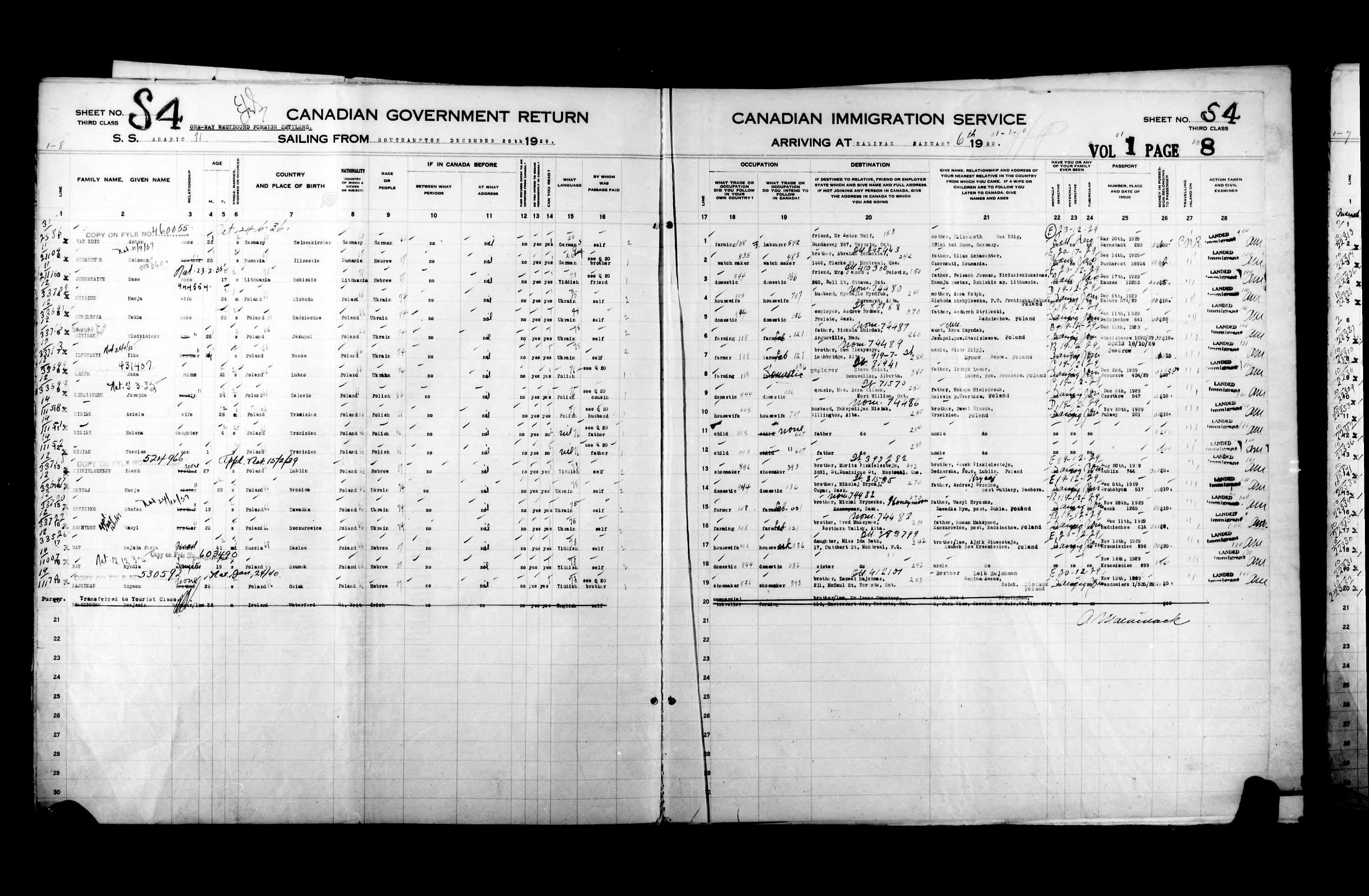 Titre : Listes de passagers : Halifax (1925-1935) - N d'enregistrement Mikan : 178854 - Microforme : t-14822